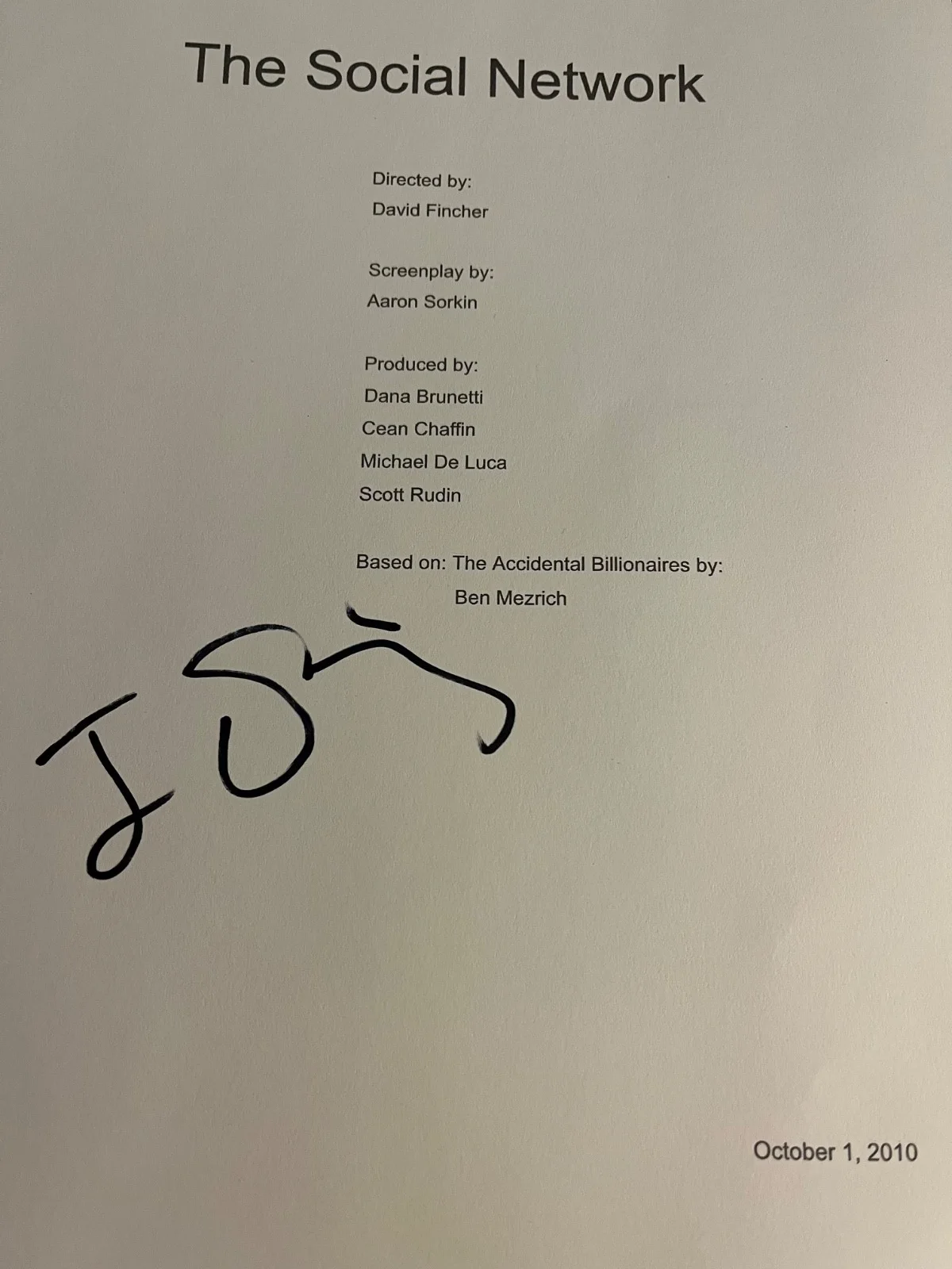 Jesse Eisenberg — Jesse Eisenberg Signed Autographed The Social Network Movie Script Cover, image 3
