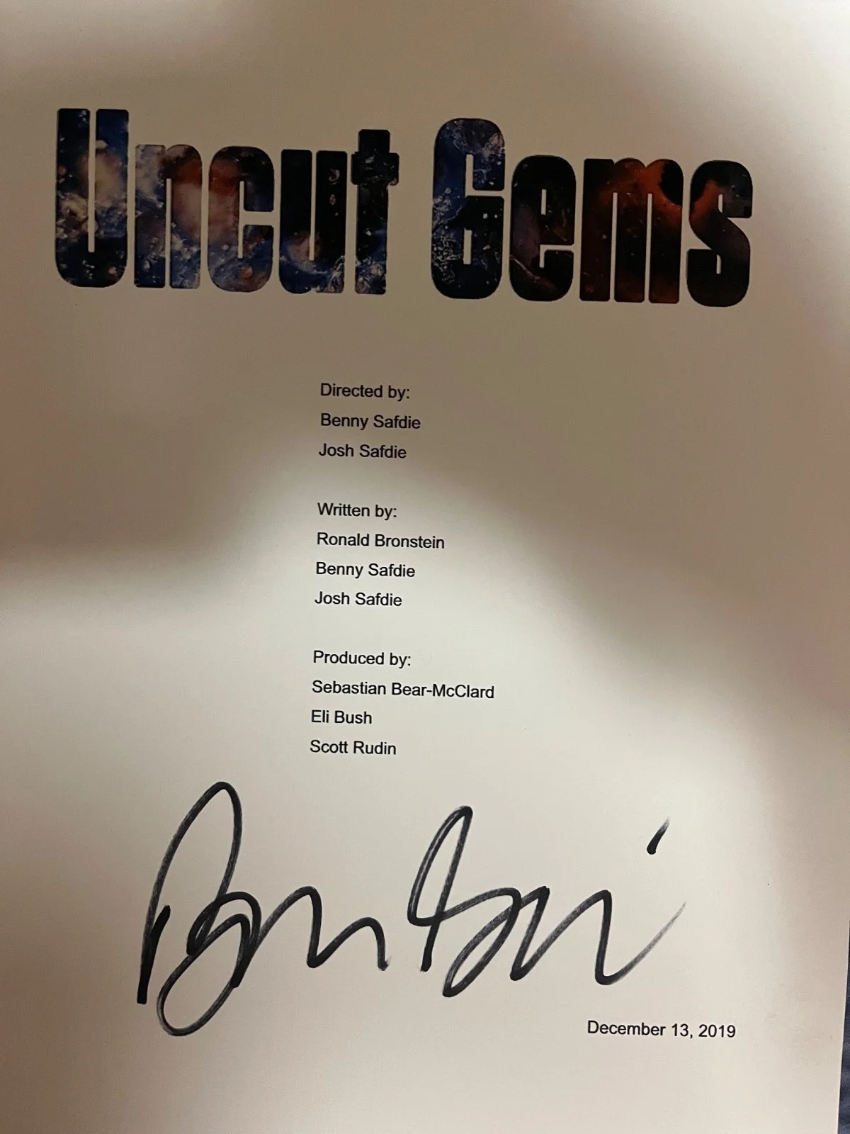 Benny Safdie — Benny Safdie Signed Autographed Uncut Gems Movie Script Cover, image 2