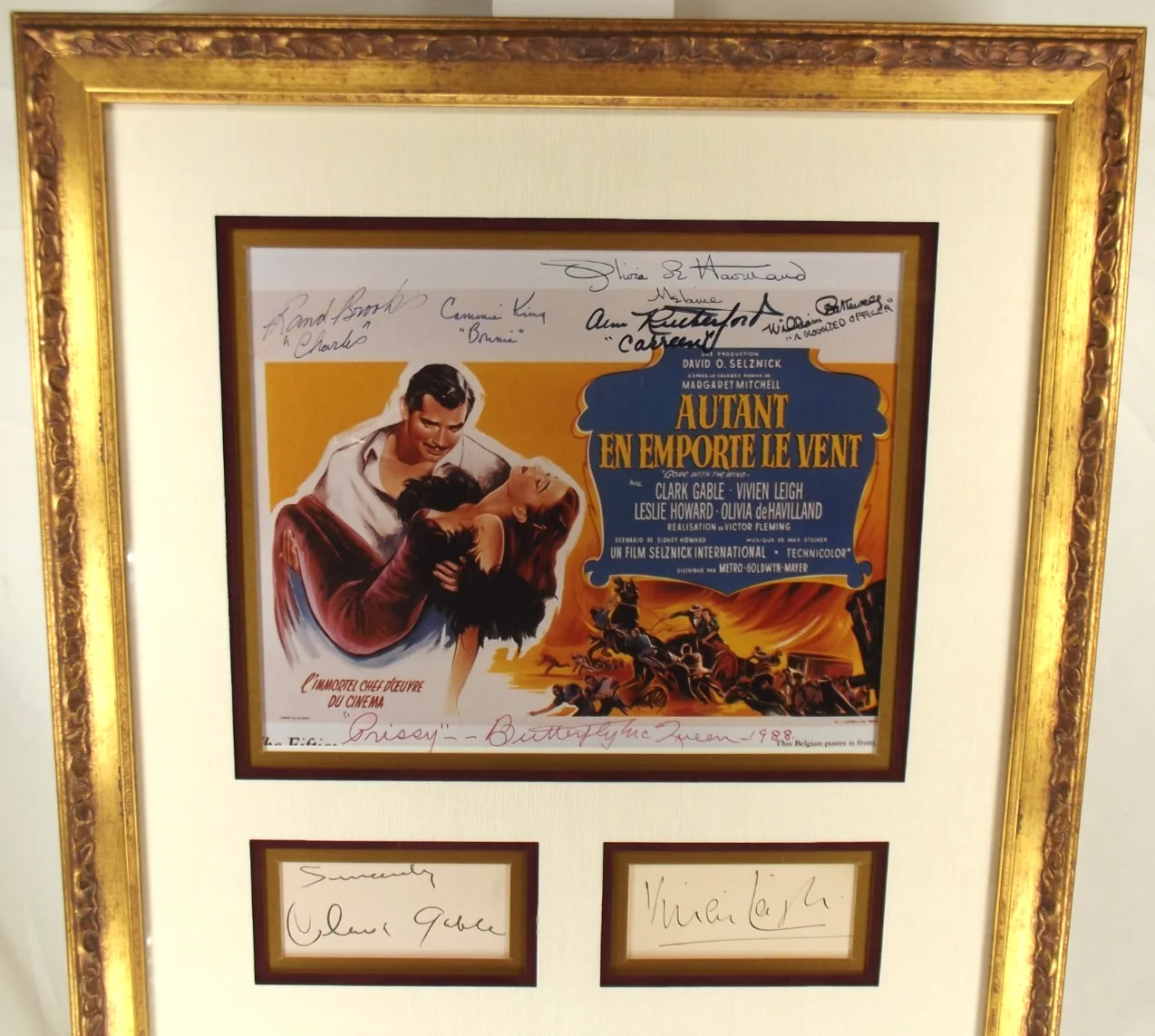 Clark Gable, Vivien Leigh Cast Members — Gone With the Wind Cast Signed Display Gable, Leigh + 6 Others Amazing Display, image 4