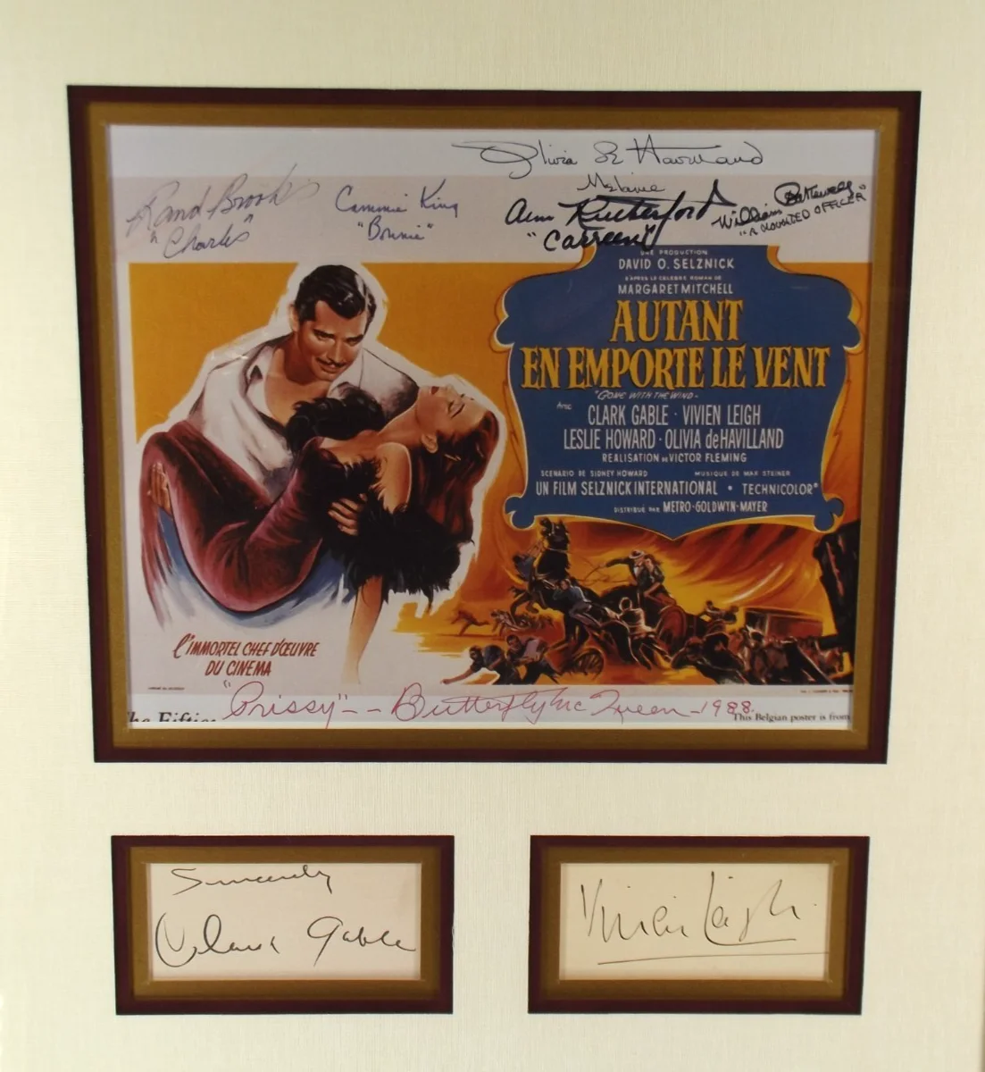 Clark Gable, Vivien Leigh Cast Members — Gone With the Wind Cast Signed Display Gable, Leigh + 6 Others Amazing Display, image 5