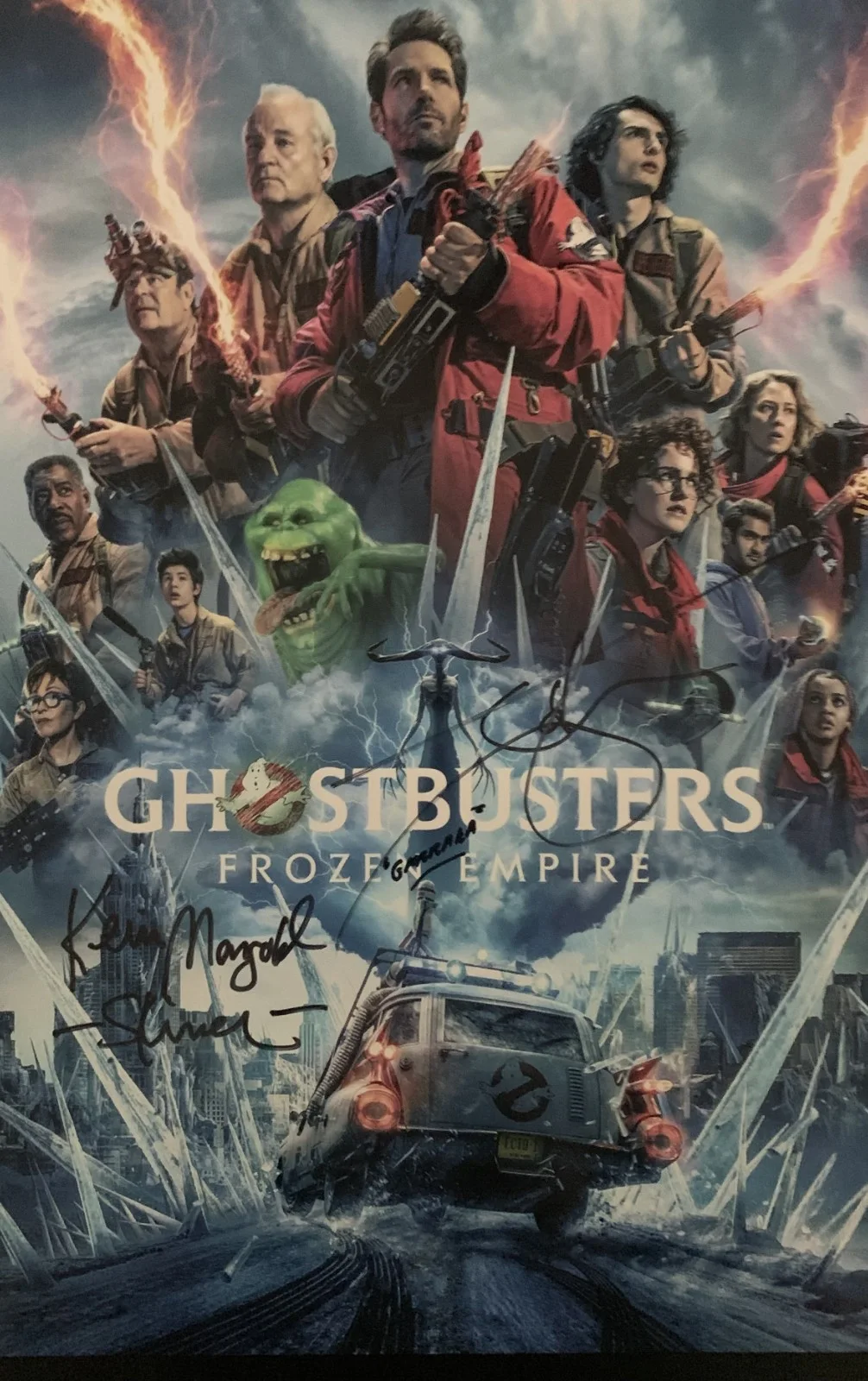 Kevin Mangold & Ian Whyte — Kevin Mangold & Ian Whyte SIGNED 11x17 Ghostbusters Frozen Empire Slimer Garraka