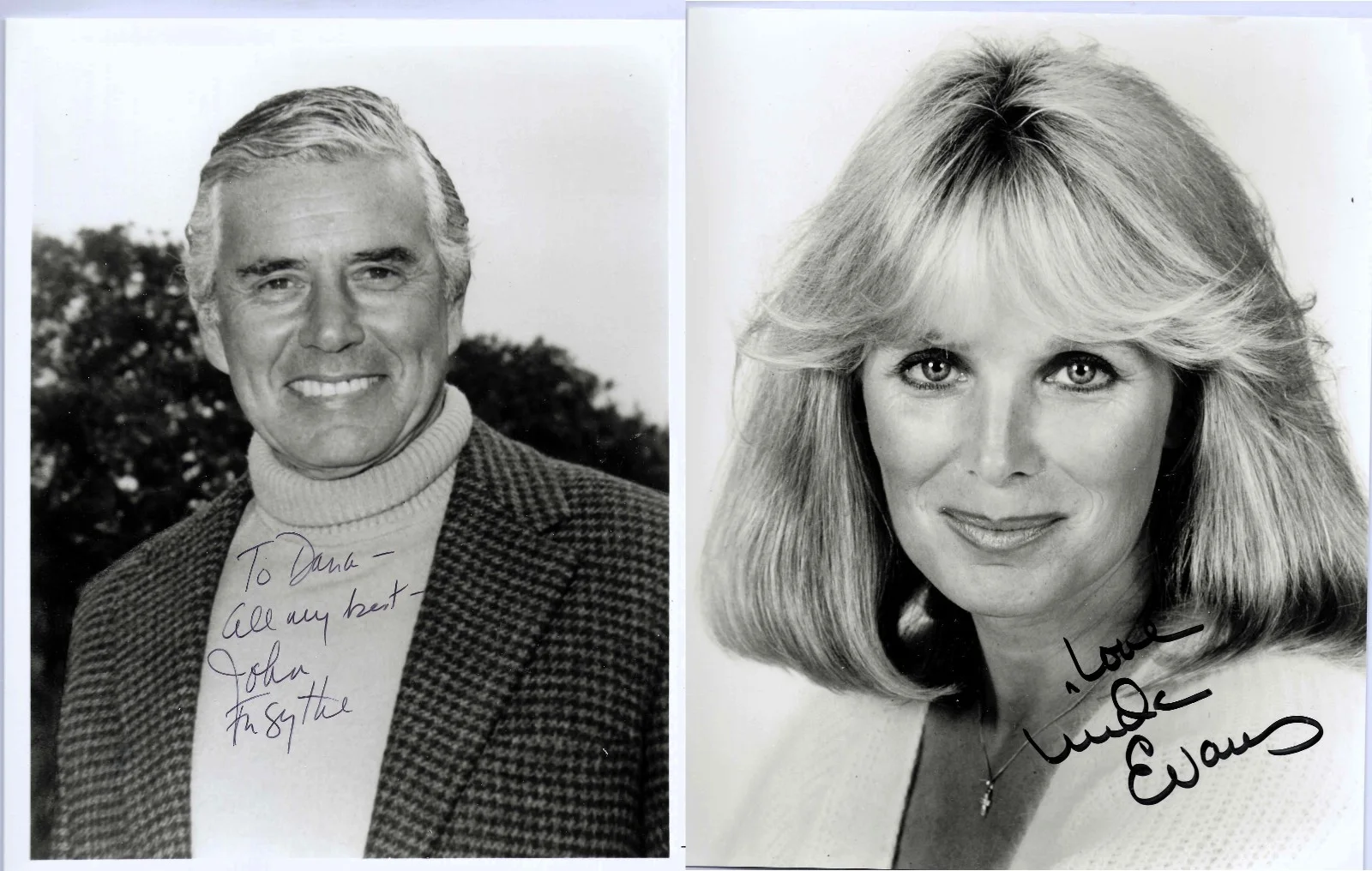 John Forsythe, Linda Evans — 2 pics Dynasty cast SIGNED... LINDA EVANS & JOHN FORSYTHE each with COA 8x10