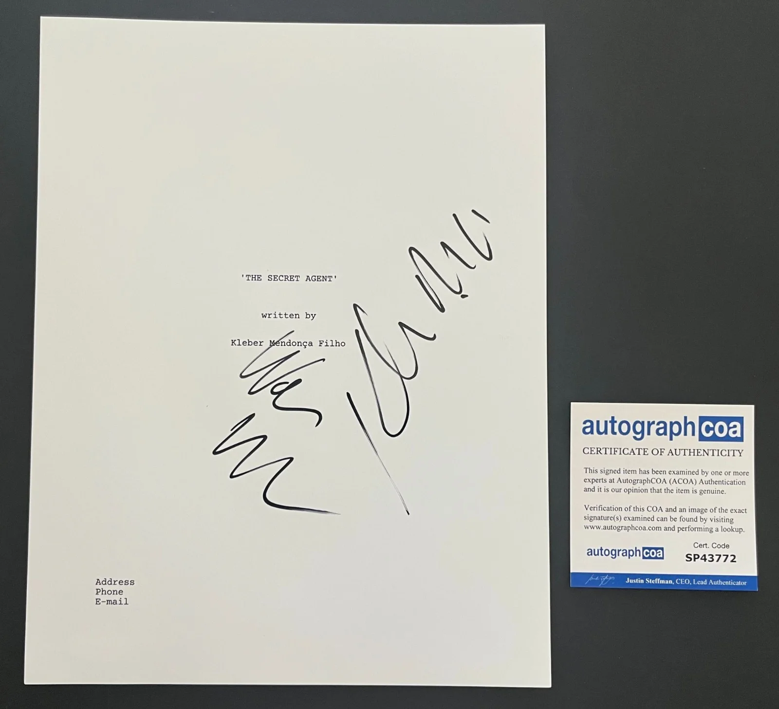 WAGNER MOURA & KLEBER SIGNED THE SECRET AGENT SCRIPT w/EXACT PROOF AUTOGRAPH COA, image 2