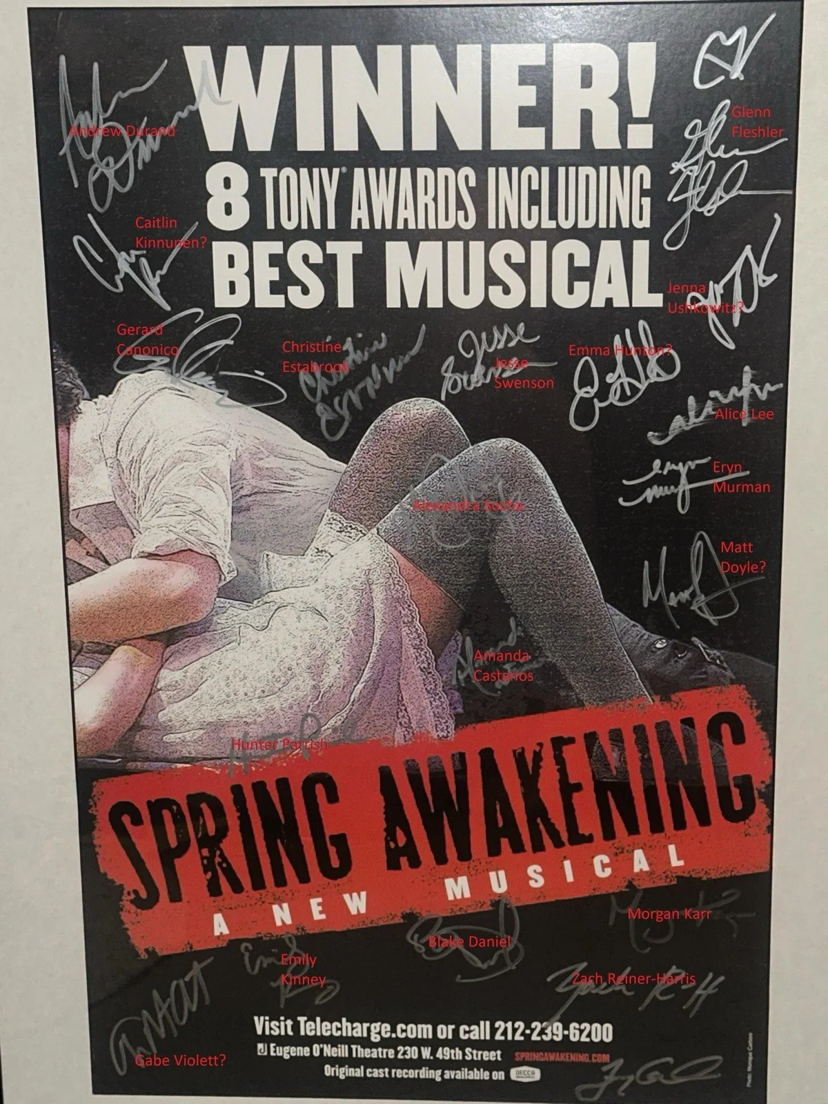 Spring Awakening 2008 Cast Signed Framed Poster Andrew Durand Hunter Parrish, image 3