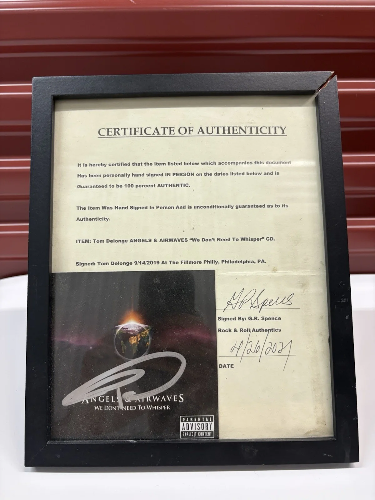 Tom DeLonge Autographed Angels & Airwaves CD Booklet+COA Framed (Crack on Frame), image 2