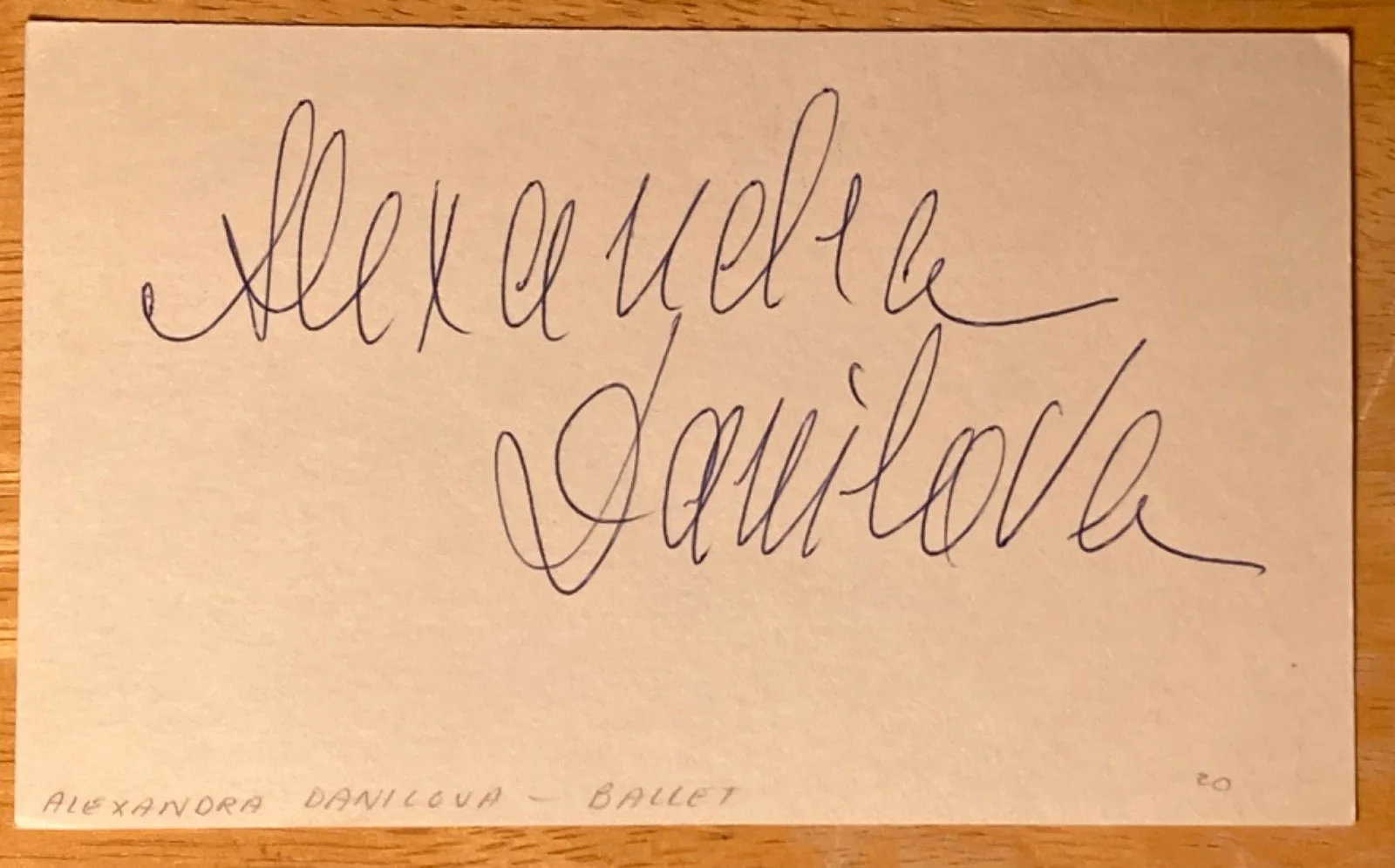Hand SIGNED Alexandra Danilova 5x3 Indec Card - Ballet Dancer, Russian, Broadway, image 2