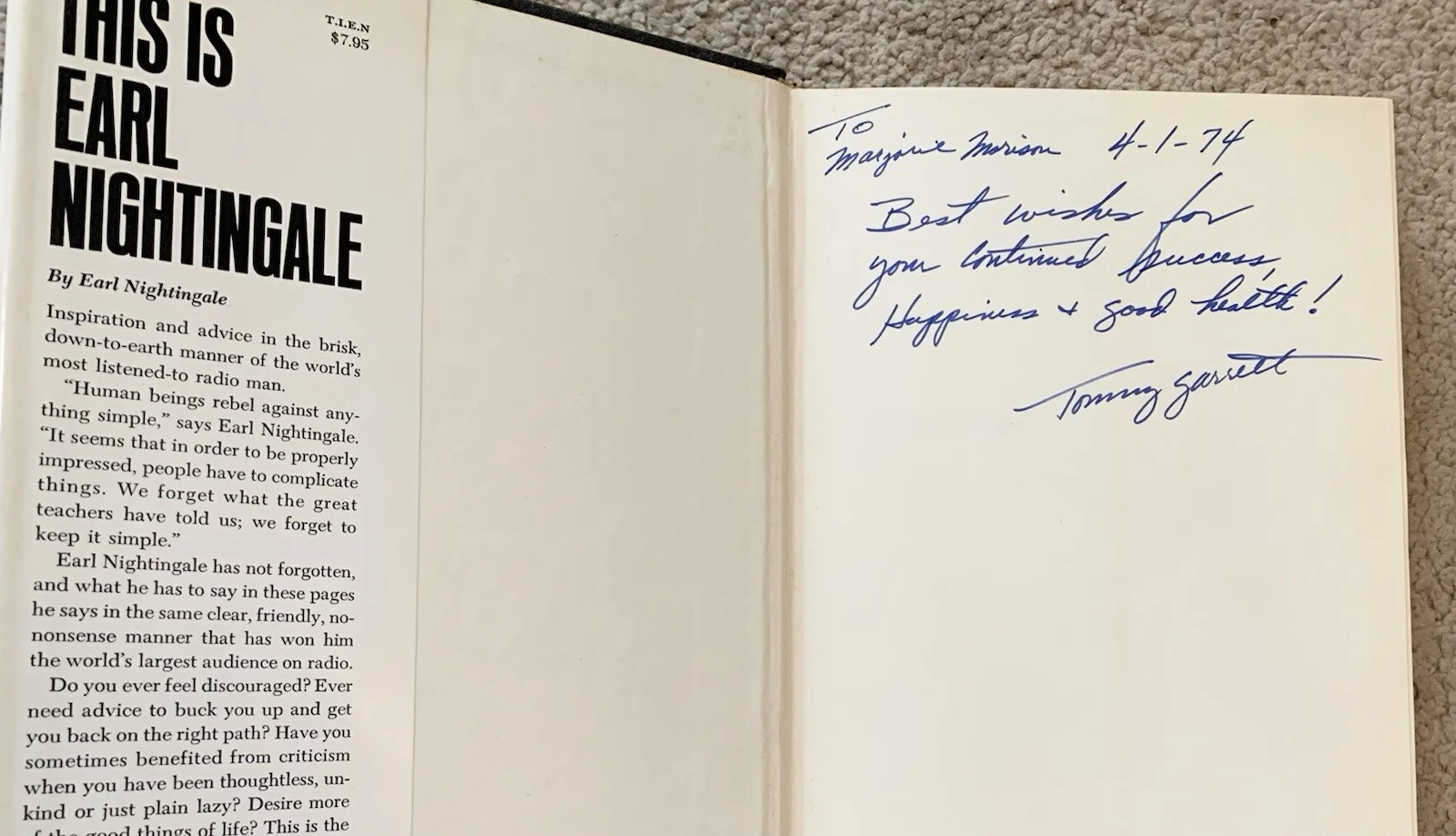 Record Producer Tommy SNUFF Garrett Signed This Is Earl Nightingale 1st Ed. Book, изображение 2