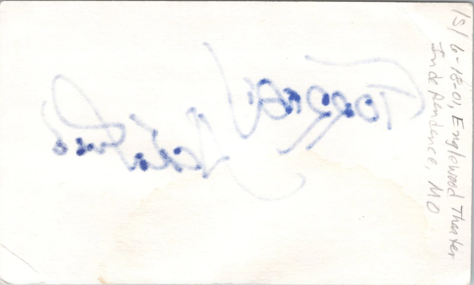 Forrest J Ackerman — Forrest J Ackerman Signed 3x5 Index Card Autographed Water Damage, image 2