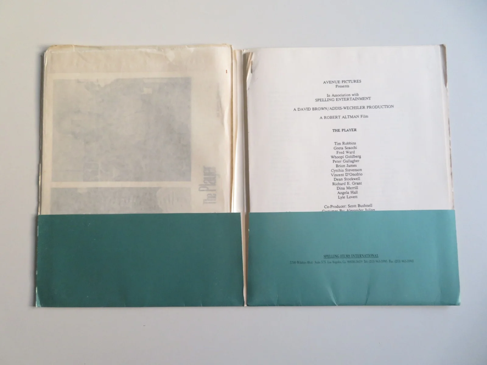 THE PLAYER PRESS KIT 1992 TIM ROBBINS GRETA SCACCHI, image 2