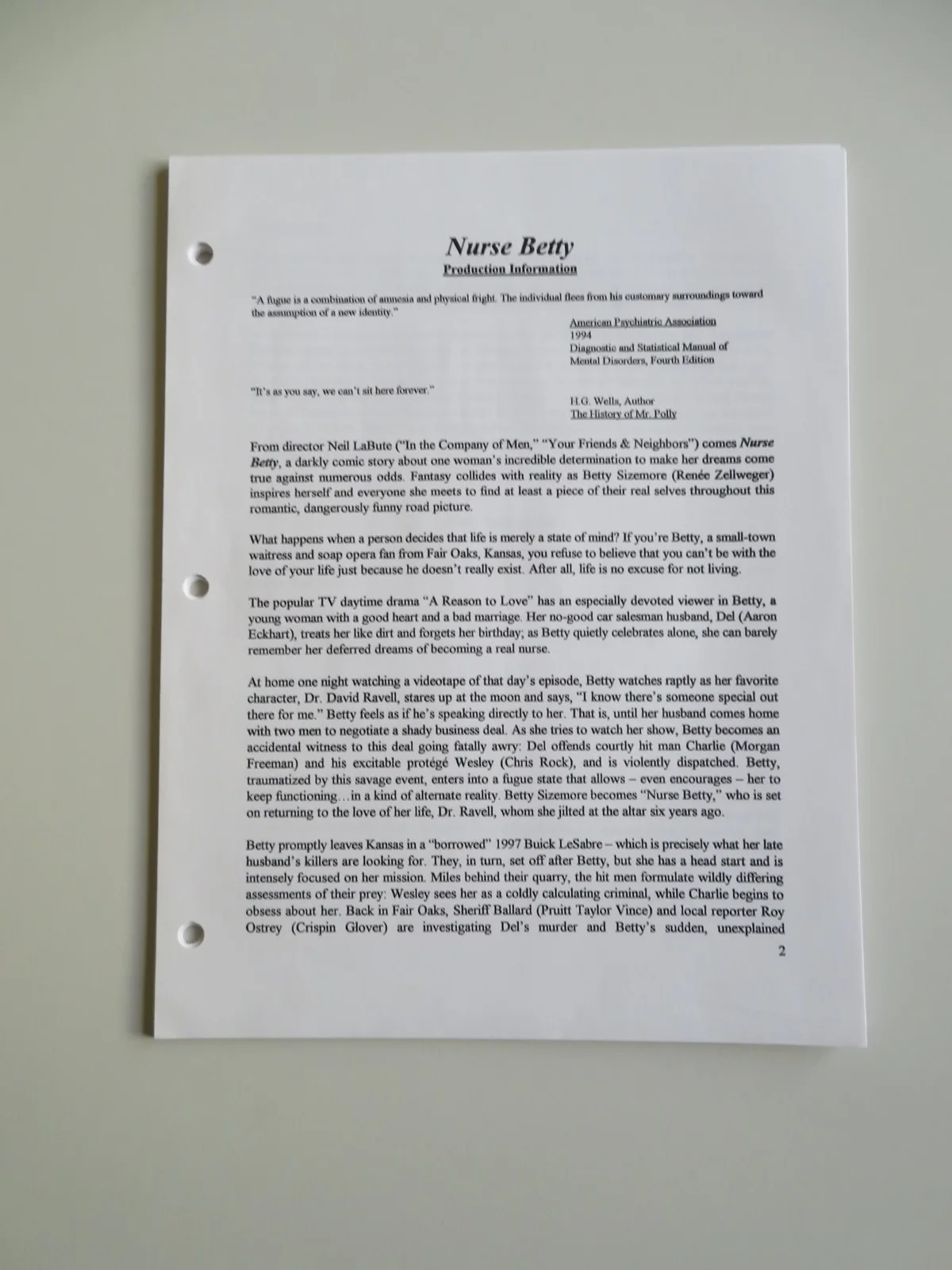 NURSE BETTY PRESS KIT 2000 RENEE ZELLWEGER MORGAN FREEMAN, image 5