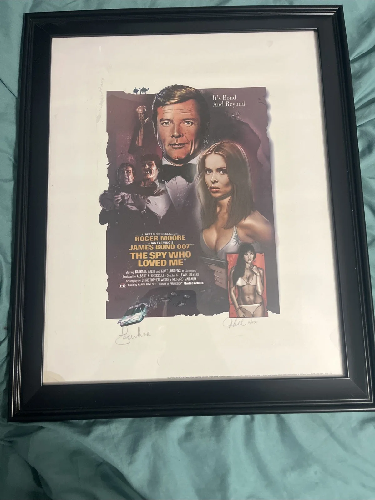 Roger Moore — Signed Roger Moore James Bond OO7 “The Spy Who Loved Me” Frame & Signed Artist