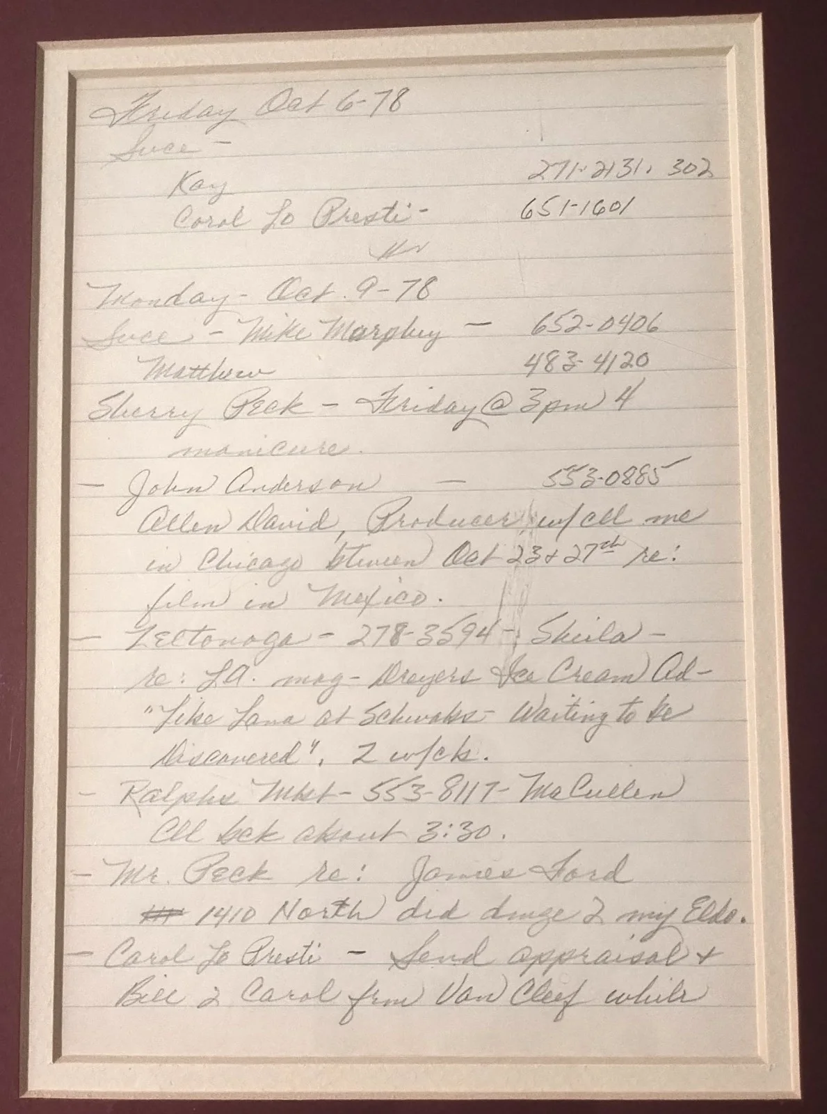Lana Turner — Lana Turner Vintage Handwritten Journal Page Framed Matted 16x32 Display, изображение 2