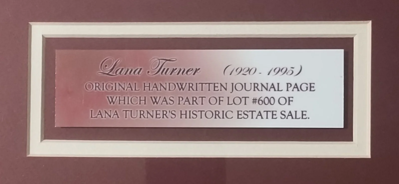 Lana Turner — Lana Turner Vintage Handwritten Journal Page Framed Matted 16x32 Display, изображение 4