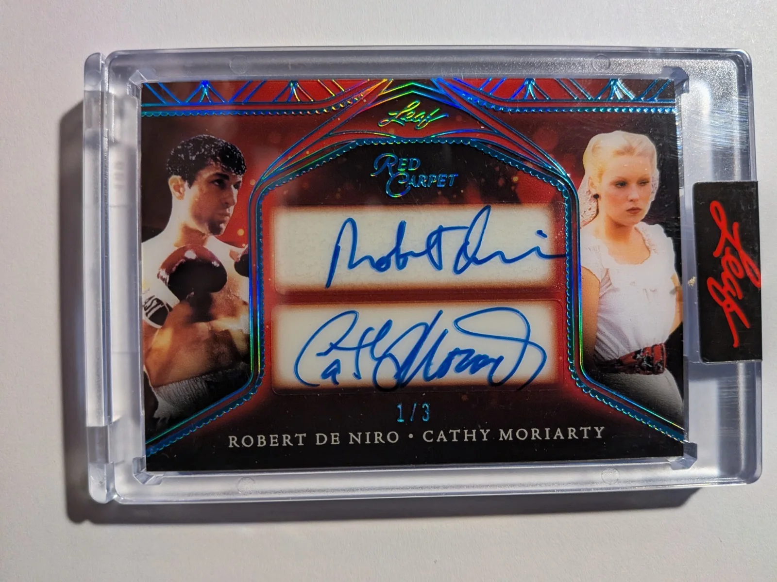 Robert Deniro — ROBERT DENIRO & CATHY MORIARTY Auto 2025 Leaf Red Carpet RAGING BULL RARE # 1/3
