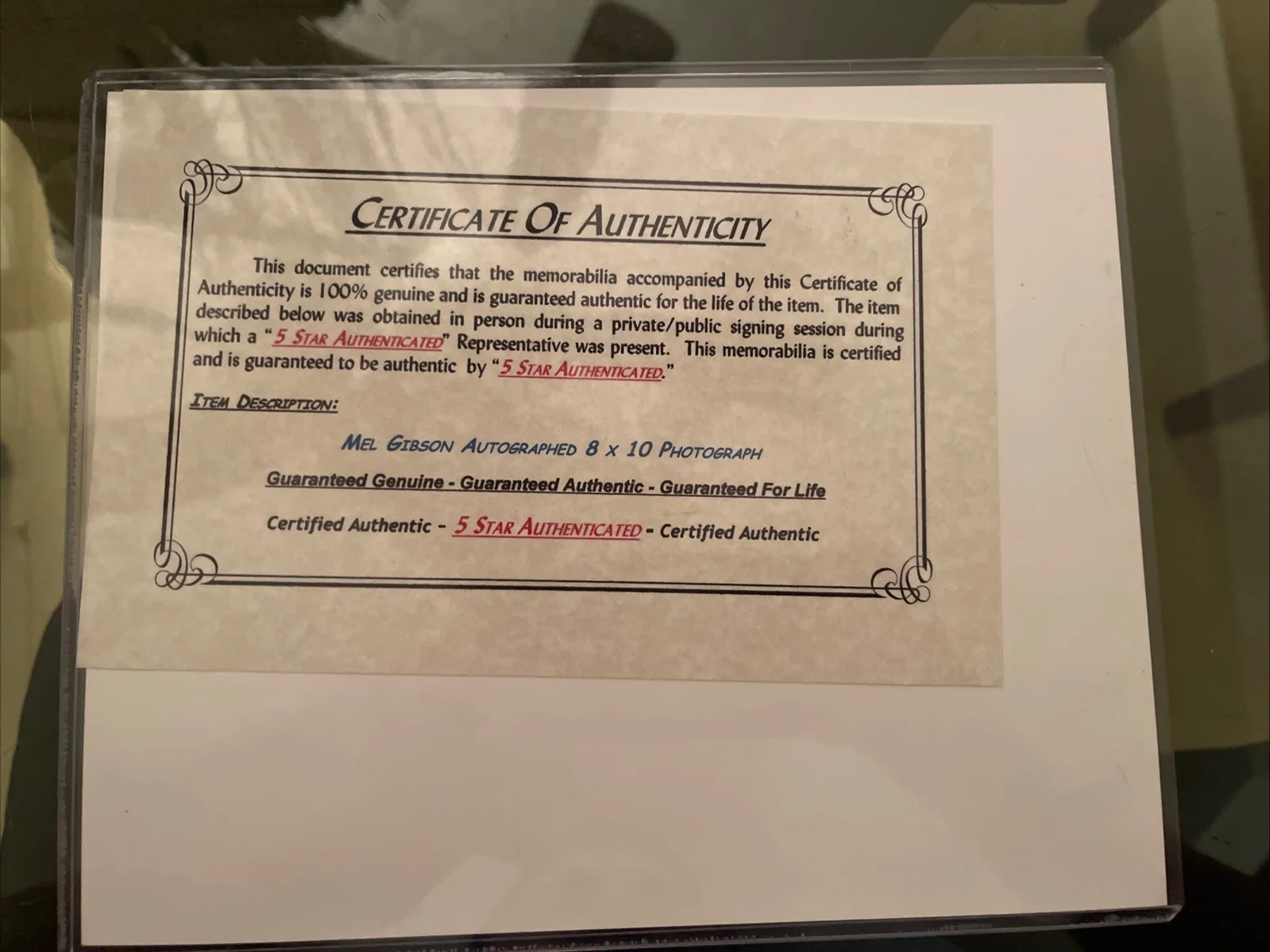 Mel Gibson Braveheart Autograph Certificated No Refunds, image 2