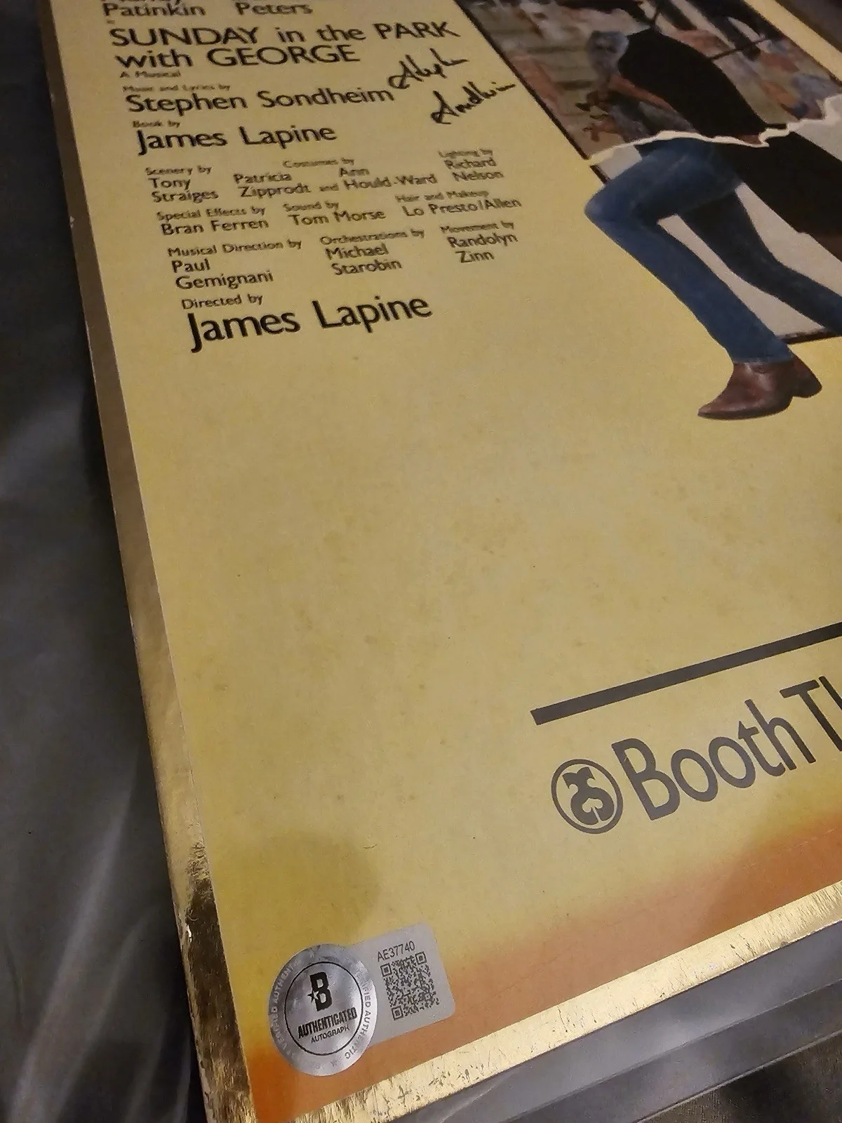 CERTIFIED STEPHEN SONDHEIM signed Broadway Sunday In The Park With George Poster, изображение 2