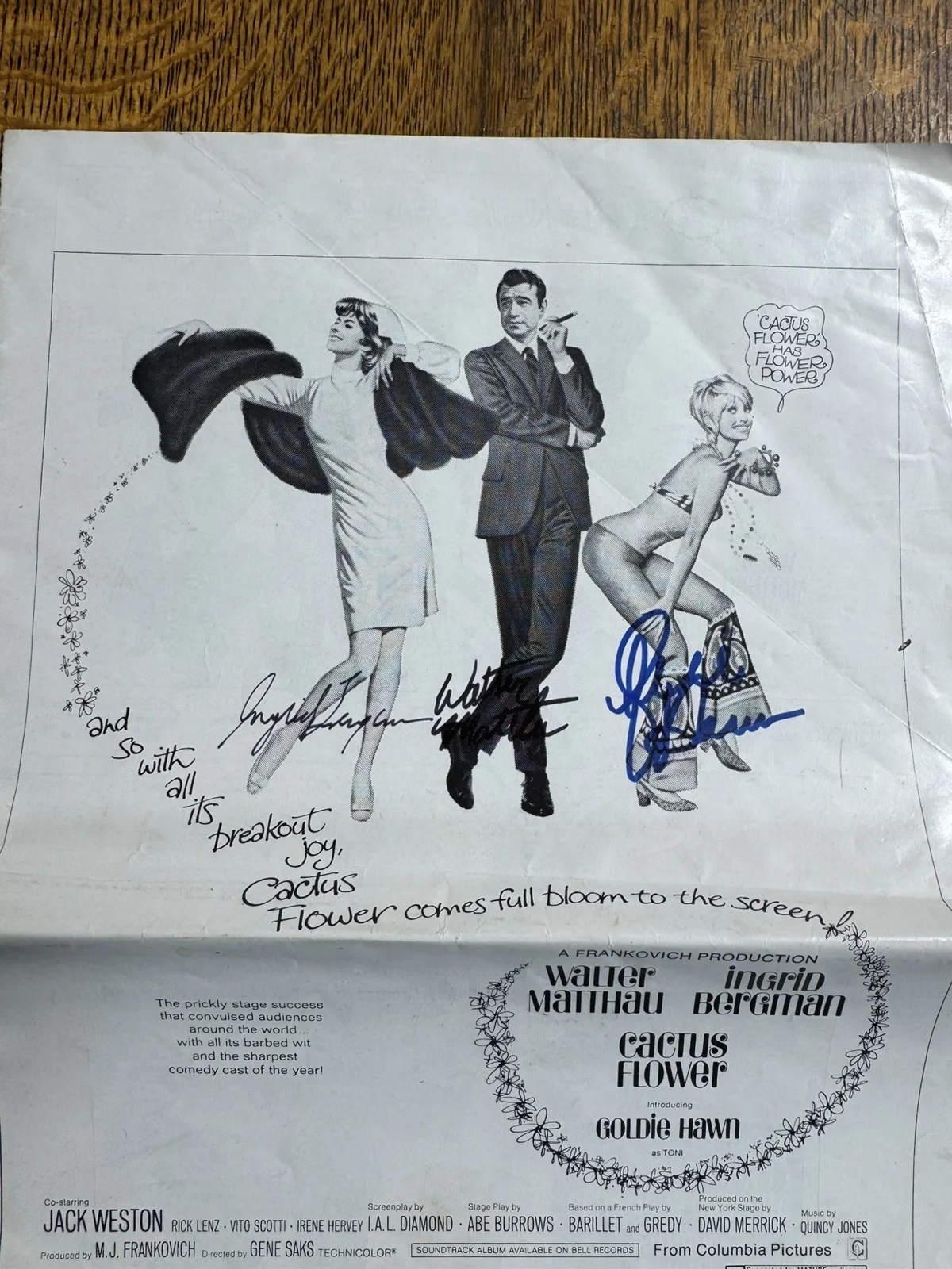 Goldie Hawn, Walter Matthau — Goldie Hawn-Walter Matthau-Ingrid Bergman-Autographed Photo Cactus Flower RARE, изображение 4
