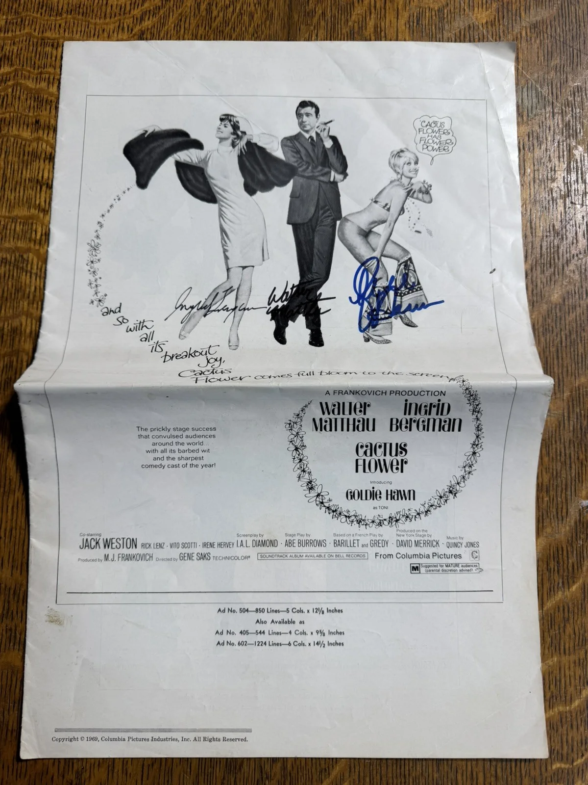 Goldie Hawn, Walter Matthau — Goldie Hawn-Walter Matthau-Ingrid Bergman-Autographed Photo Cactus Flower RARE, изображение 5