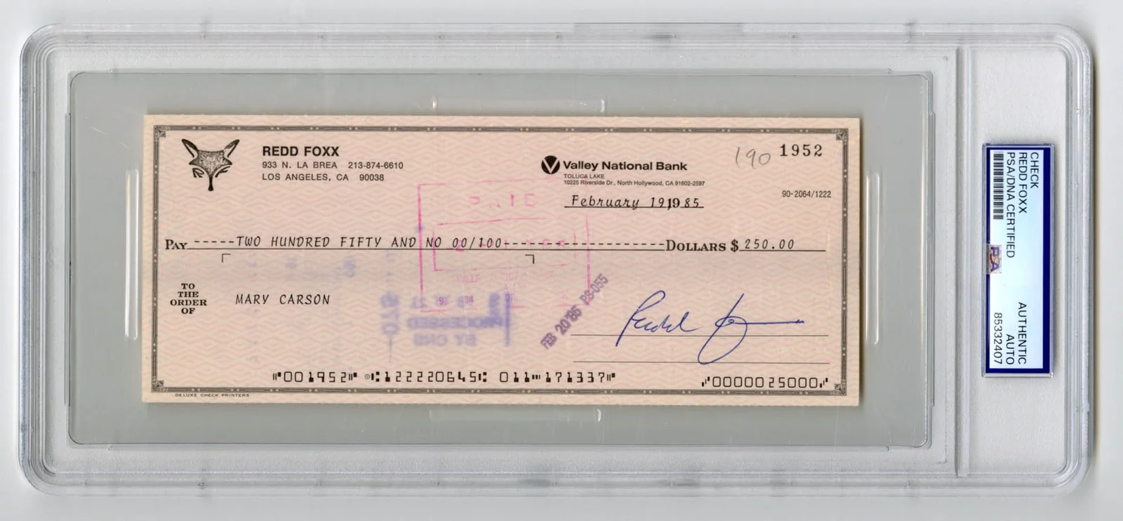 Redd Foxx — Redd Foxx SIGNED Check Sanford and Son Comedian PSA AUTOGRAPHED Mother Carson, изображение 2