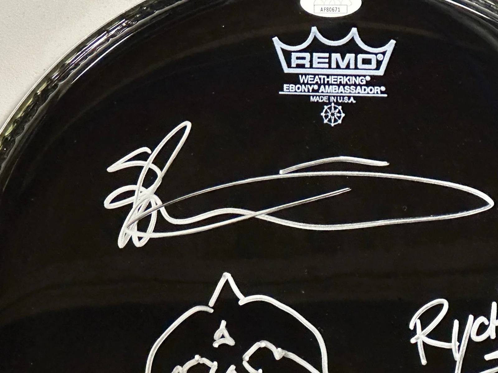 Scott Rockenfield Original Queensryche Drummer Signed Sketched Drumhead JSA COA, image 2