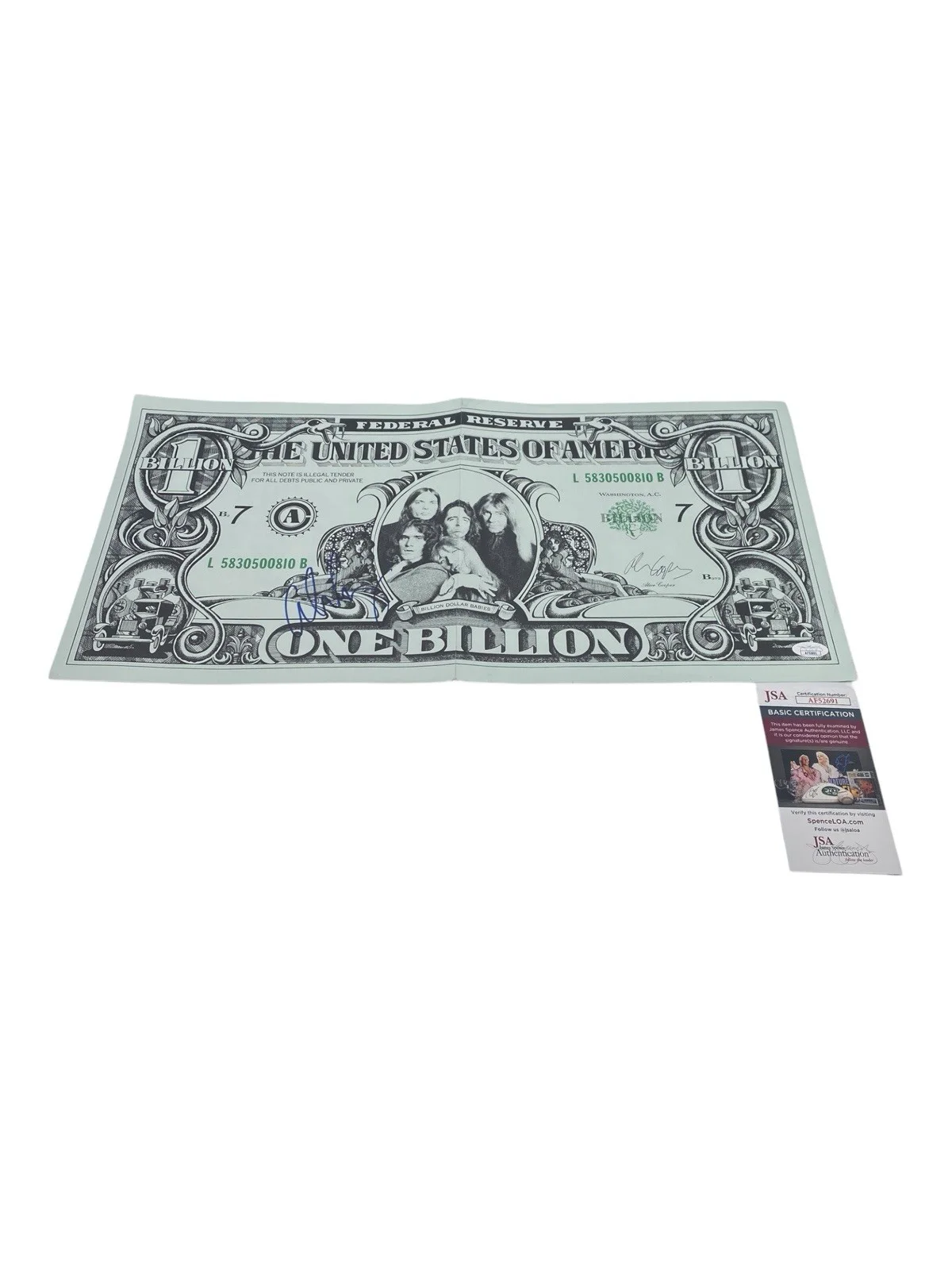 Alice Cooper Signed Autographed Billion Dollar Bill Poster Album Insert JSA COA, image 3