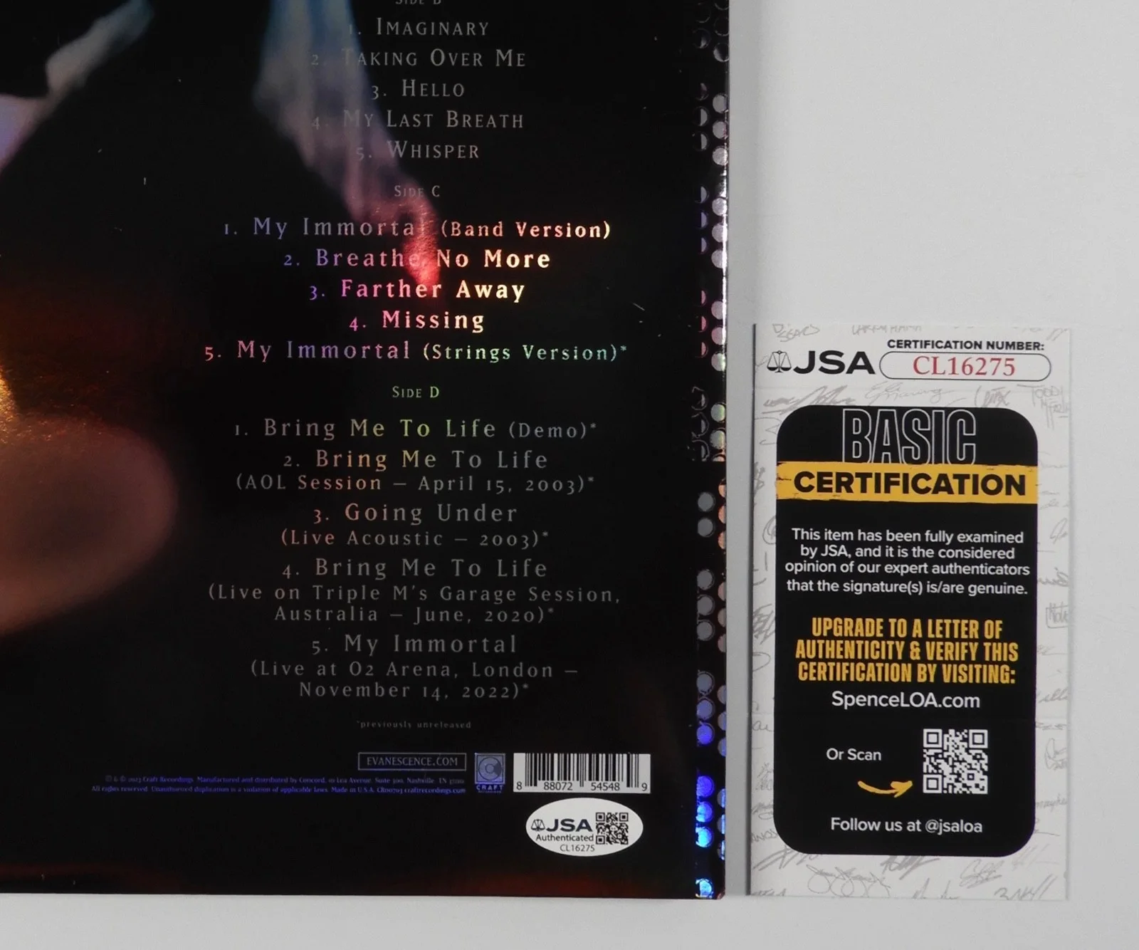 Evanescence Amy Lee JSA Signed Autograph Album Record Fallen 20th Anniversary, изображение 3