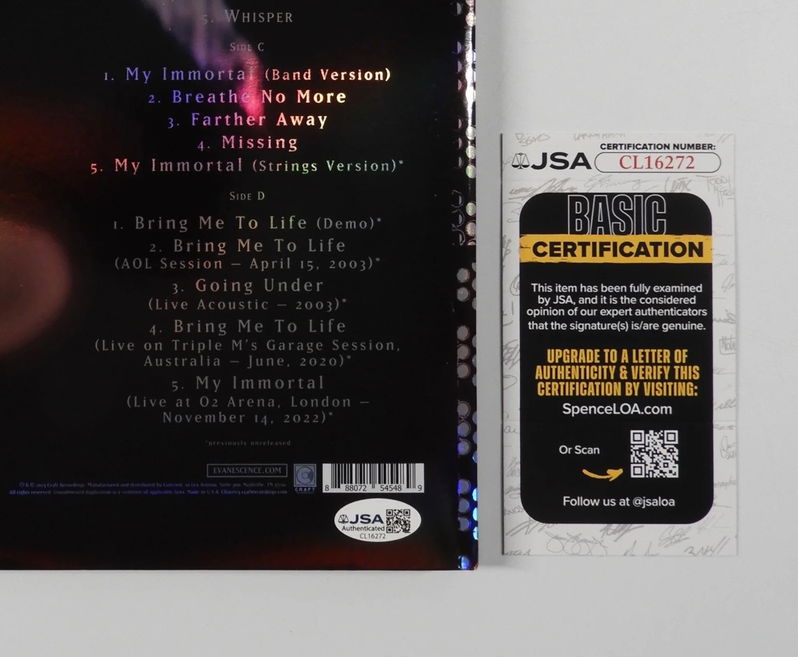 Evanescence Amy Lee JSA Signed Autograph Album Record Fallen 20th Anniversary, image 3