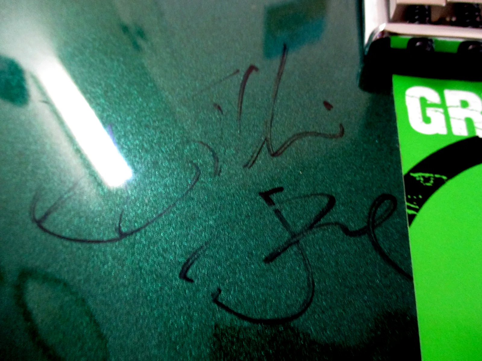 Green Day, AUTOGRAPHED GUITAR, Stratocaster Squire, Signed by All Three (2000), image 4