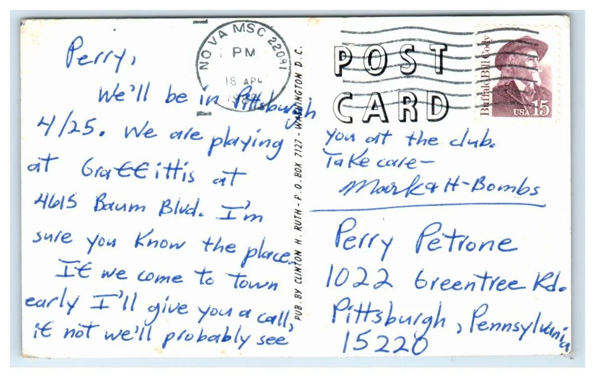 Signed Post Card Rockabilly The H-Bombs Correspondence, image 2
