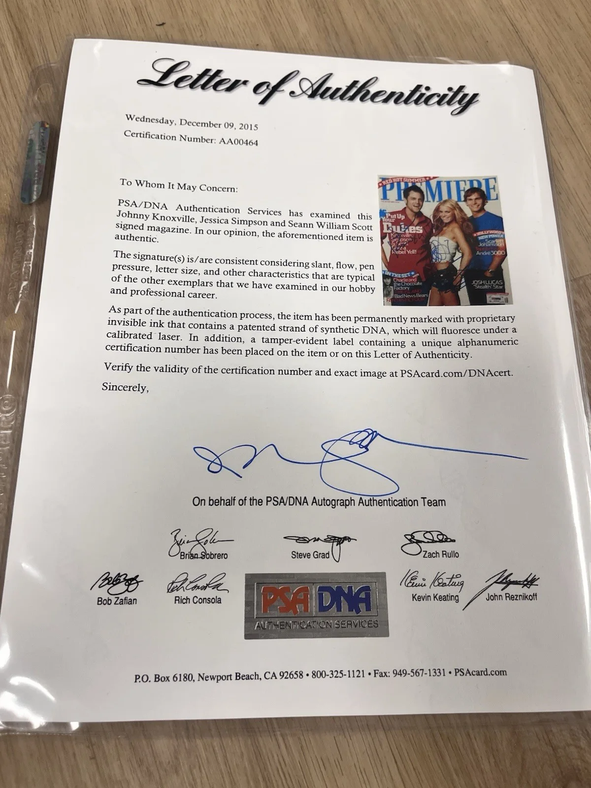 Johnny Knoxville, Jessica Simpson, Sean William Scott Signed Magazine- PSA COA, image 3
