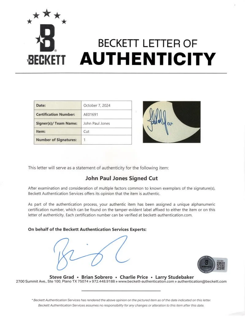 John Paul Jones — John Paul Jones Led Zeppelin Signed Autograph Fender Acoustic Guitar Beckett COA, изображение 3