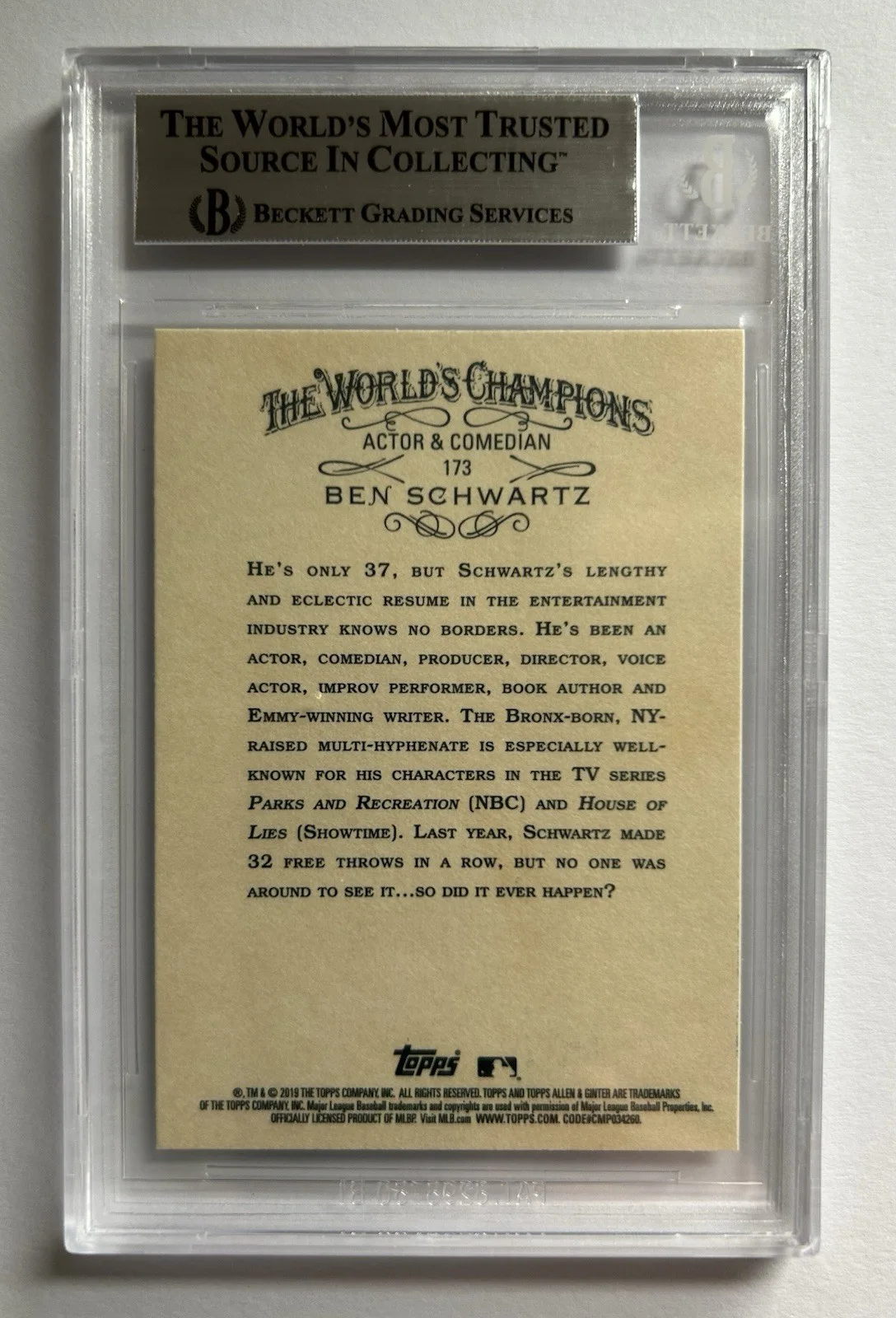 Ben Schwartz — BEN SCHWARTZ SIGNED AUTOGRAPHED TRADING CARD 2019 ALLEN & GINTER - BECKETT, image 2