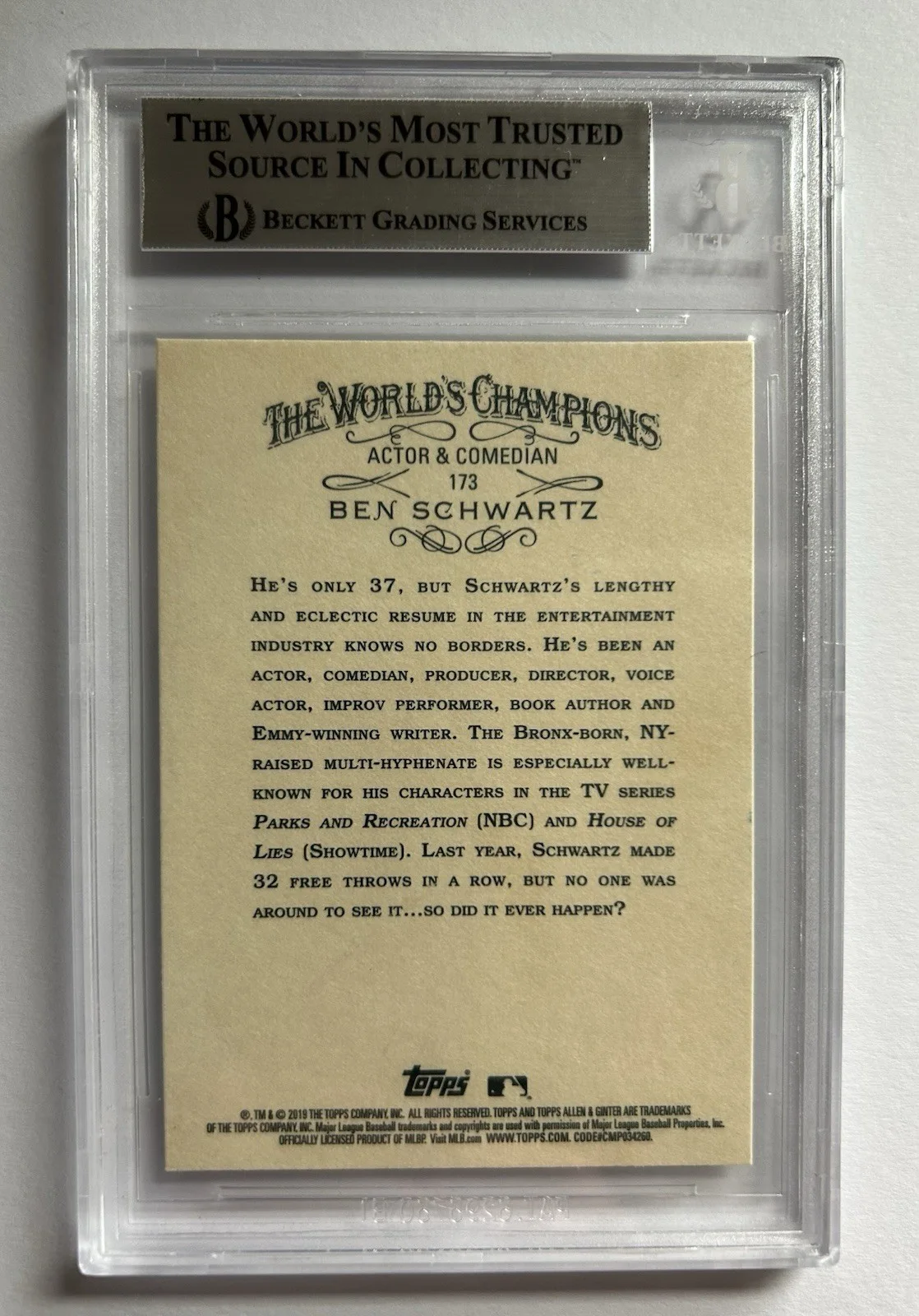 Ben Schwartz — BEN SCHWARTZ SIGNED AUTOGRAPHED TRADING CARD 2019 ALLEN & GINTER - BECKETT, изображение 2