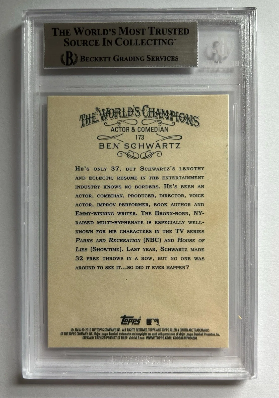 Ben Schwartz — BEN SCHWARTZ SIGNED AUTOGRAPHED TRADING CARD 2019 ALLEN & GINTER - BECKETT, image 2