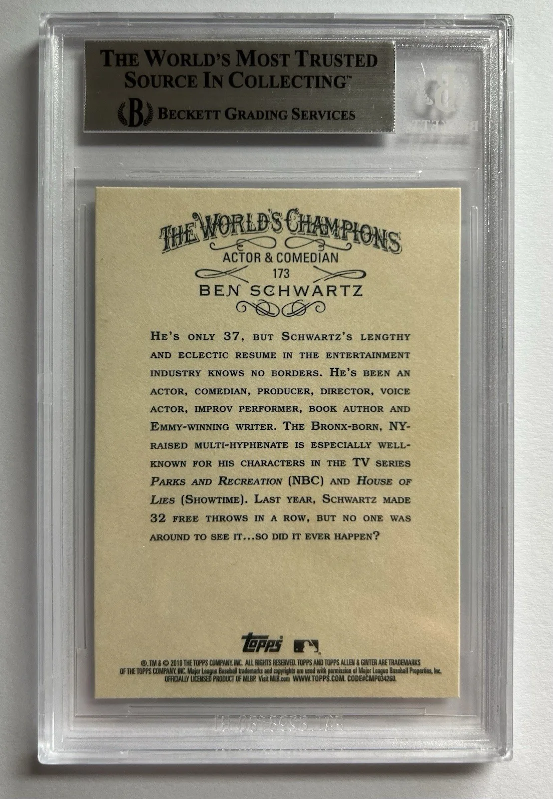Ben Schwartz — BEN SCHWARTZ SIGNED AUTOGRAPHED TRADING CARD 2019 ALLEN & GINTER - BECKETT, image 2