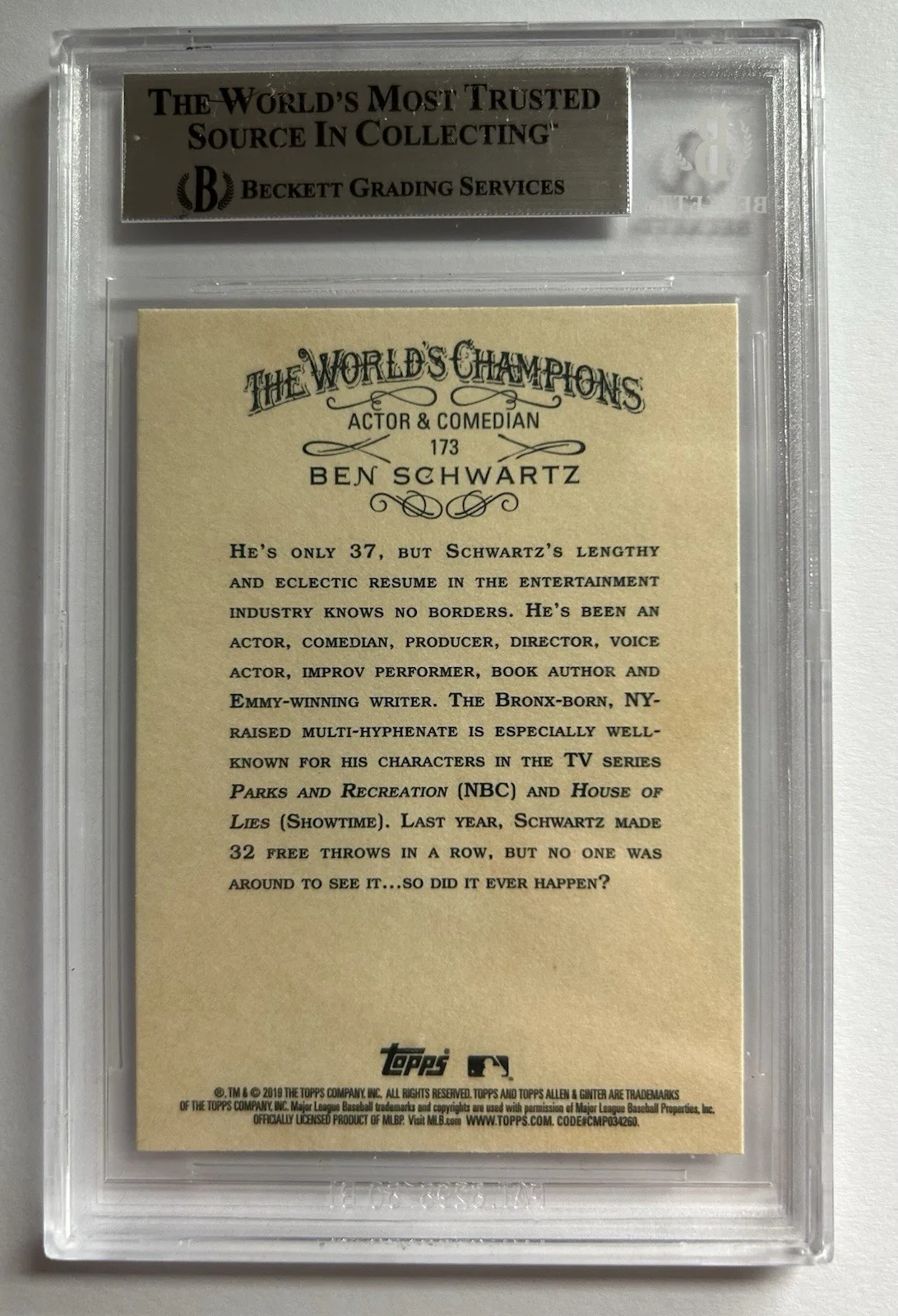 Ben Schwartz — BEN SCHWARTZ SIGNED AUTOGRAPHED TRADING CARD 2019 ALLEN & GINTER - BECKETT, изображение 2