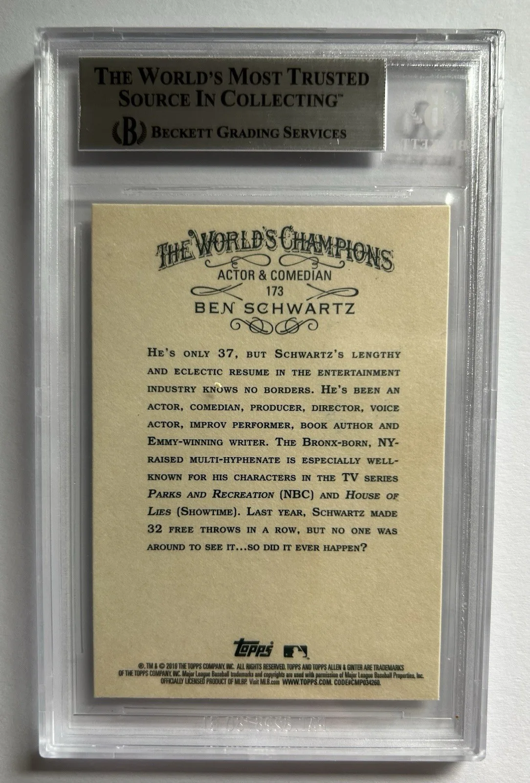 Ben Schwartz — BEN SCHWARTZ SIGNED AUTOGRAPHED TRADING CARD 2019 ALLEN & GINTER - BECKETT, image 2