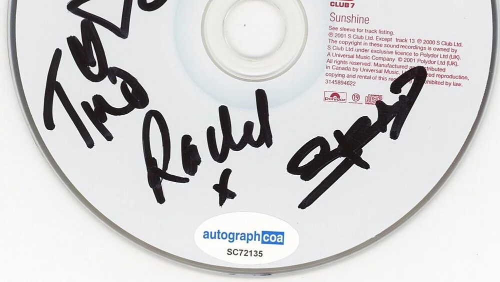 S Club 7 - RACHEL STEVENS, TINA BARRETT, JO O'MEARA, JON LEE — S CLUB 7 signed By 5 "SUNSHINE" CD c PROOF Rachel Stevens, Tina, +3 ACOA COA, изображение 5