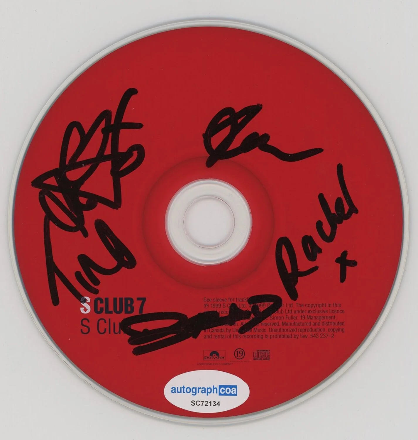 S Club 7 - RACHEL STEVENS, TINA BARRETT, JO O'MEARA, JON LEE — S CLUB 7 signed By 5 "S CLUB" CD b PROOF Rachel Stevens, Tina, +3 ACOA COA, image 3
