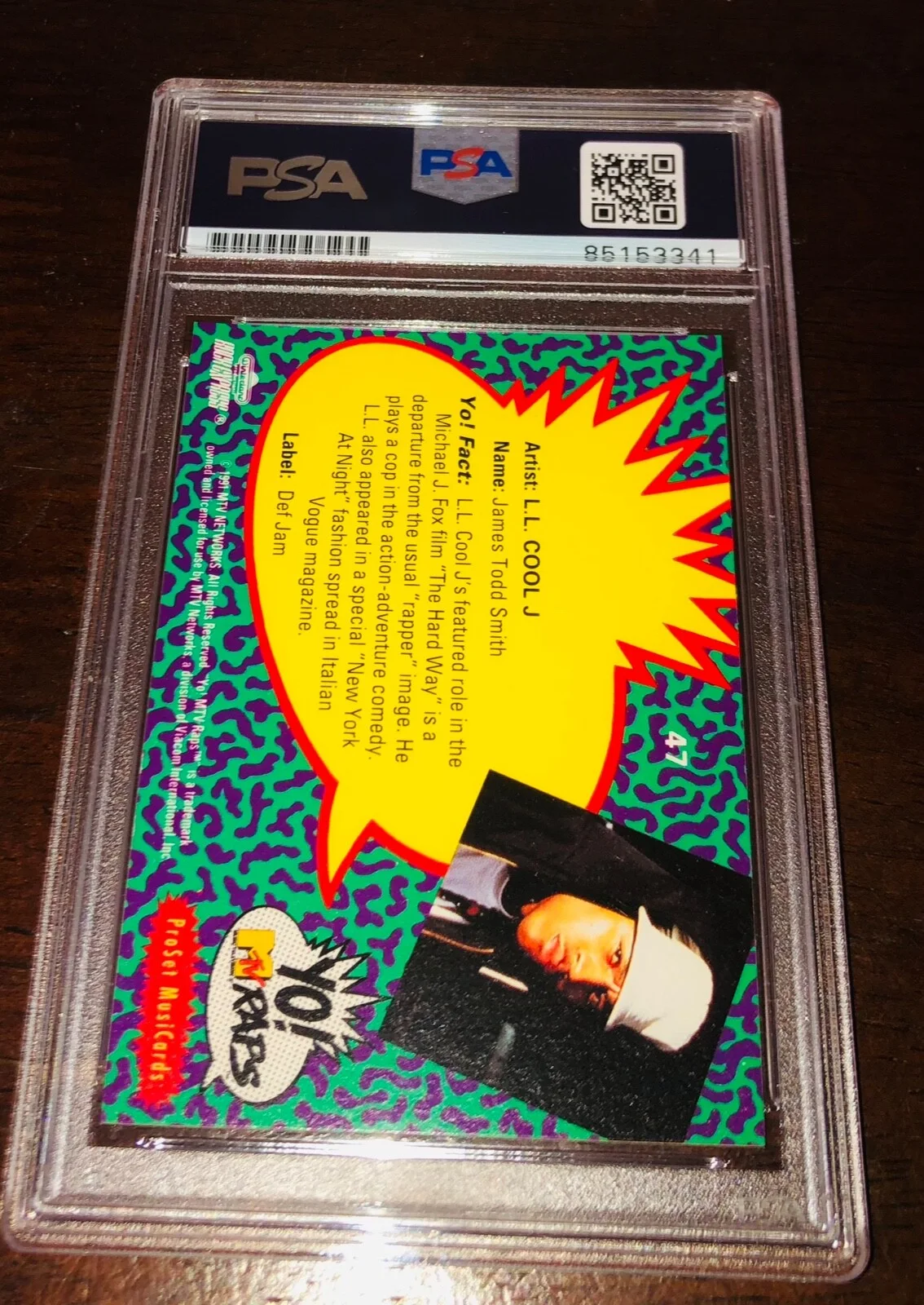 LL Cool J 1991 Yo MTV Raps ProSet MusiCards #47 Signed Card Auto PSA RARE A, изображение 2
