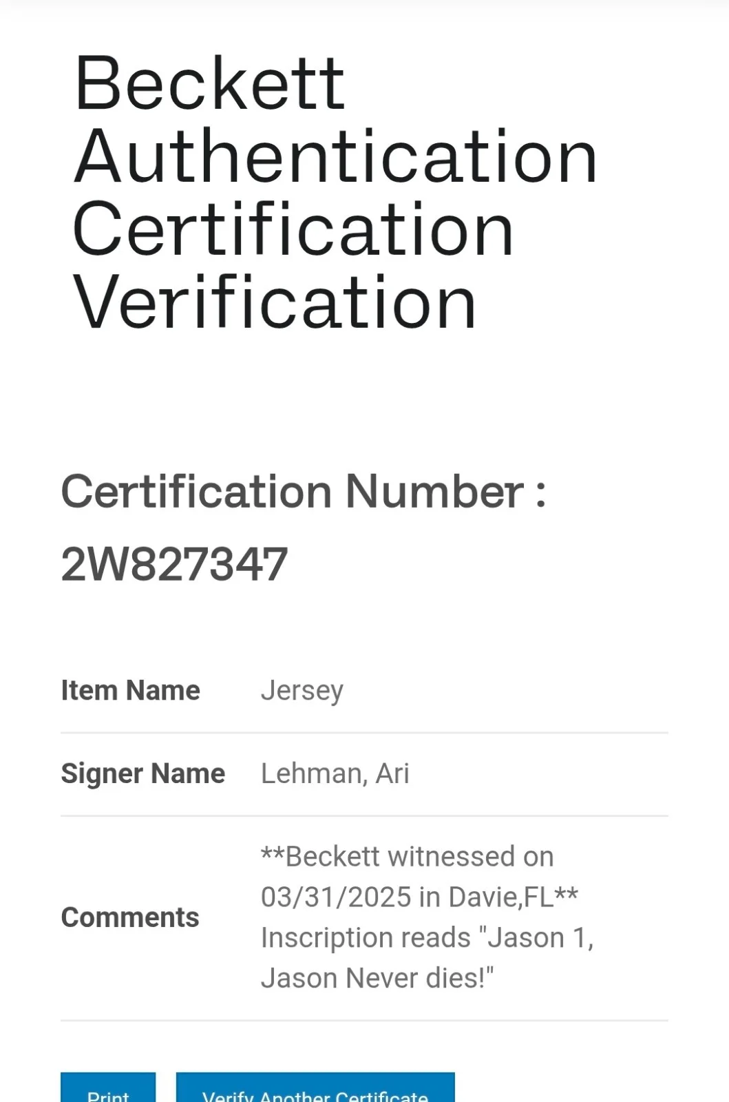 Ari Lehmen — ARI LEHMAN SIGNED JASON VOORHEES FRIDAY THE 13TH JERSEY JSA COA Beckett, изображение 5