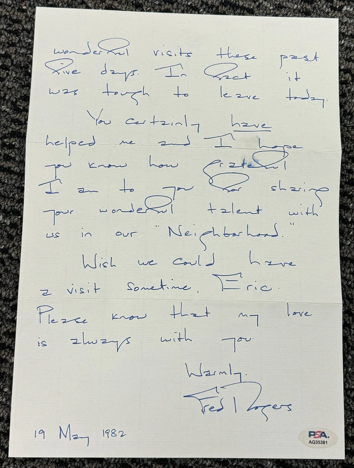 Fred Rogers — Fred Rogers Lengthy Signed Autograph Two Page Handwritten Letter PSA/DNA, image 2