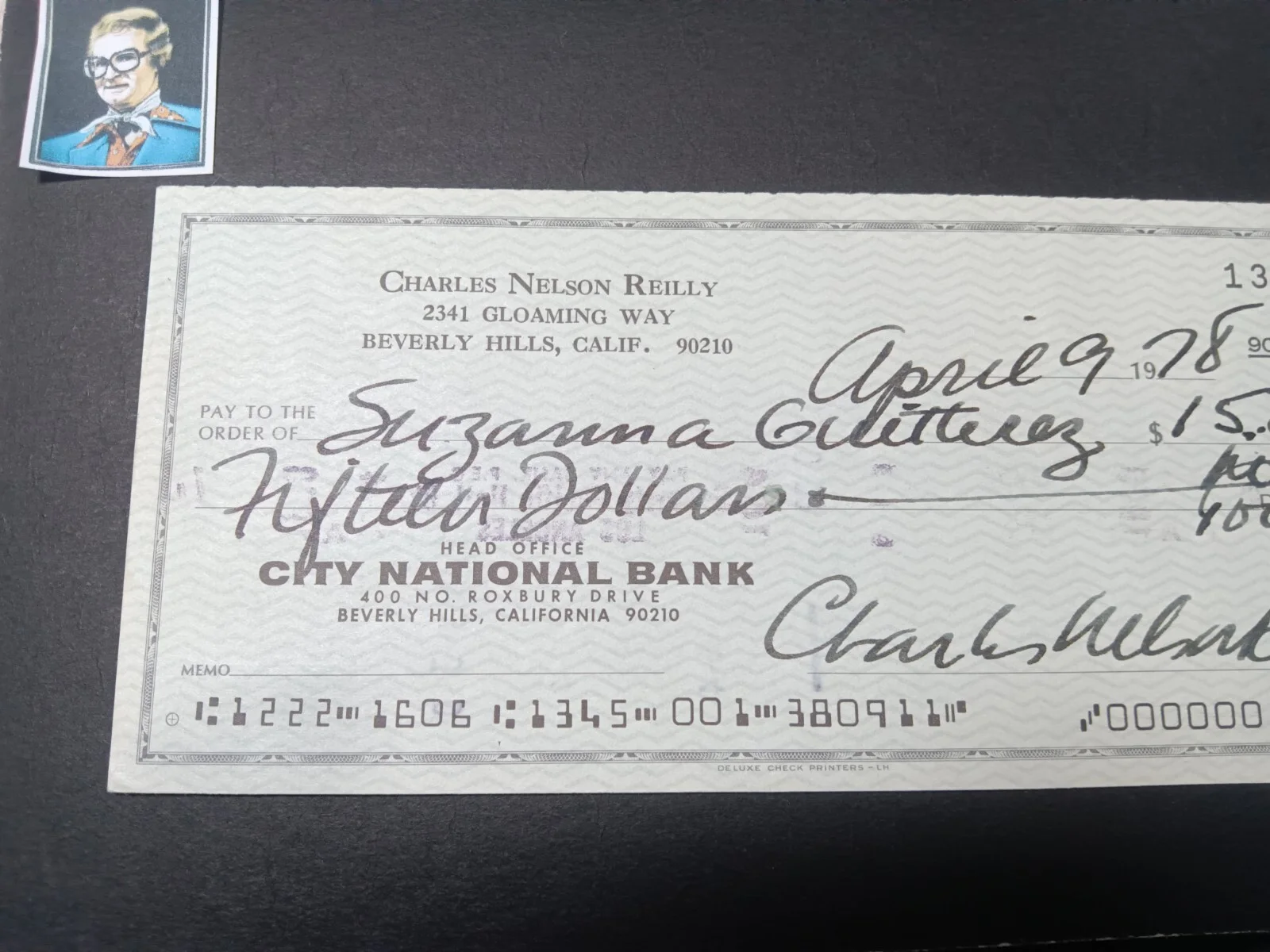 Charles Nelson Reilly — Charles Nelson Reilly Comedian Actor Autograph personal check 1978 Original, image 3