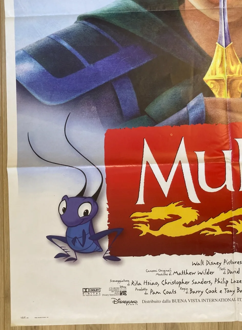 MULAN 1998 Original Cinema ITALIAN 2 Fogli Movie POSTER 39x55in Disney, изображение 4