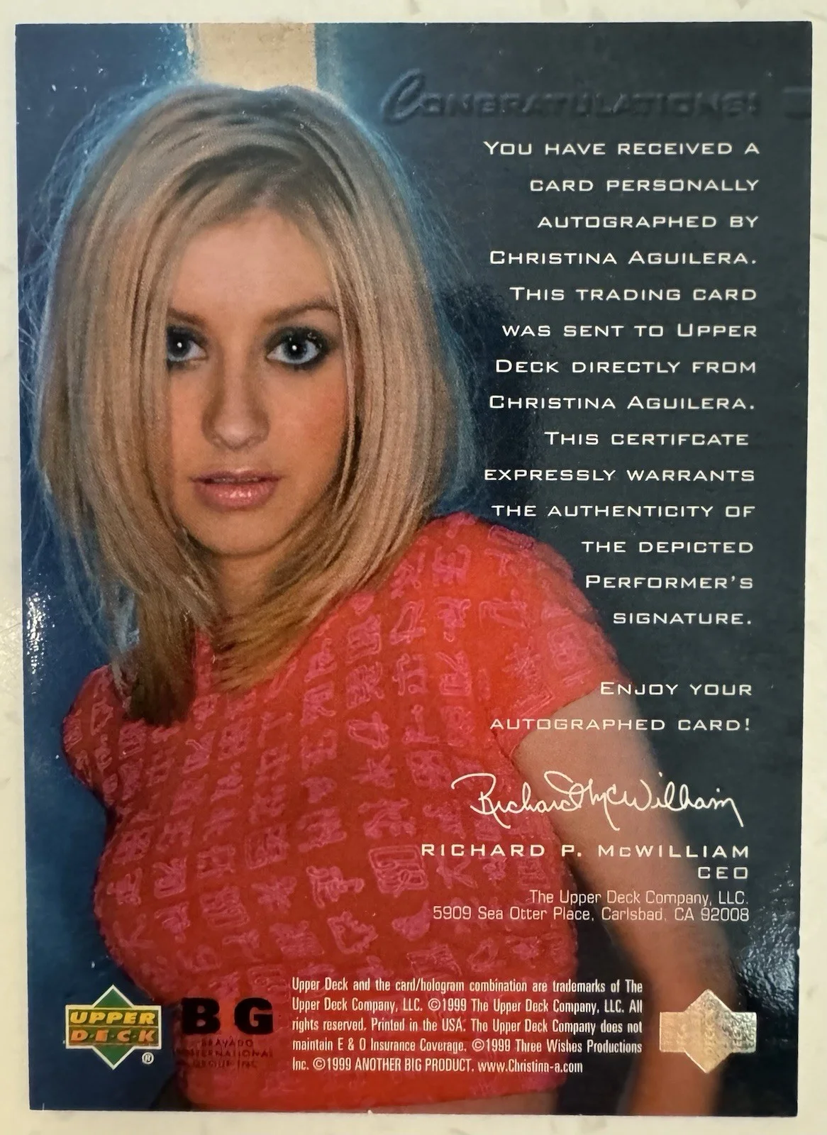 2000 Upper Deck Christina Aguilera Autograph Signed Card Extremely Rare!, image 3