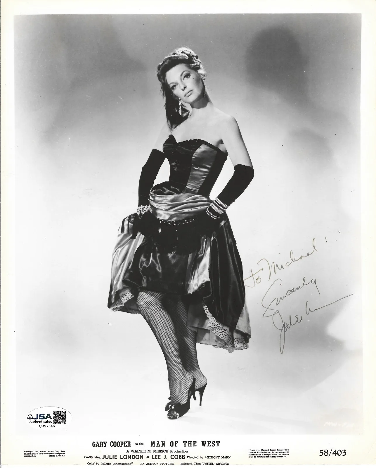 Julie London — Julie London REAL hand SIGNED 1958 Man Of The West Promo Photo JSA COA Autograph
