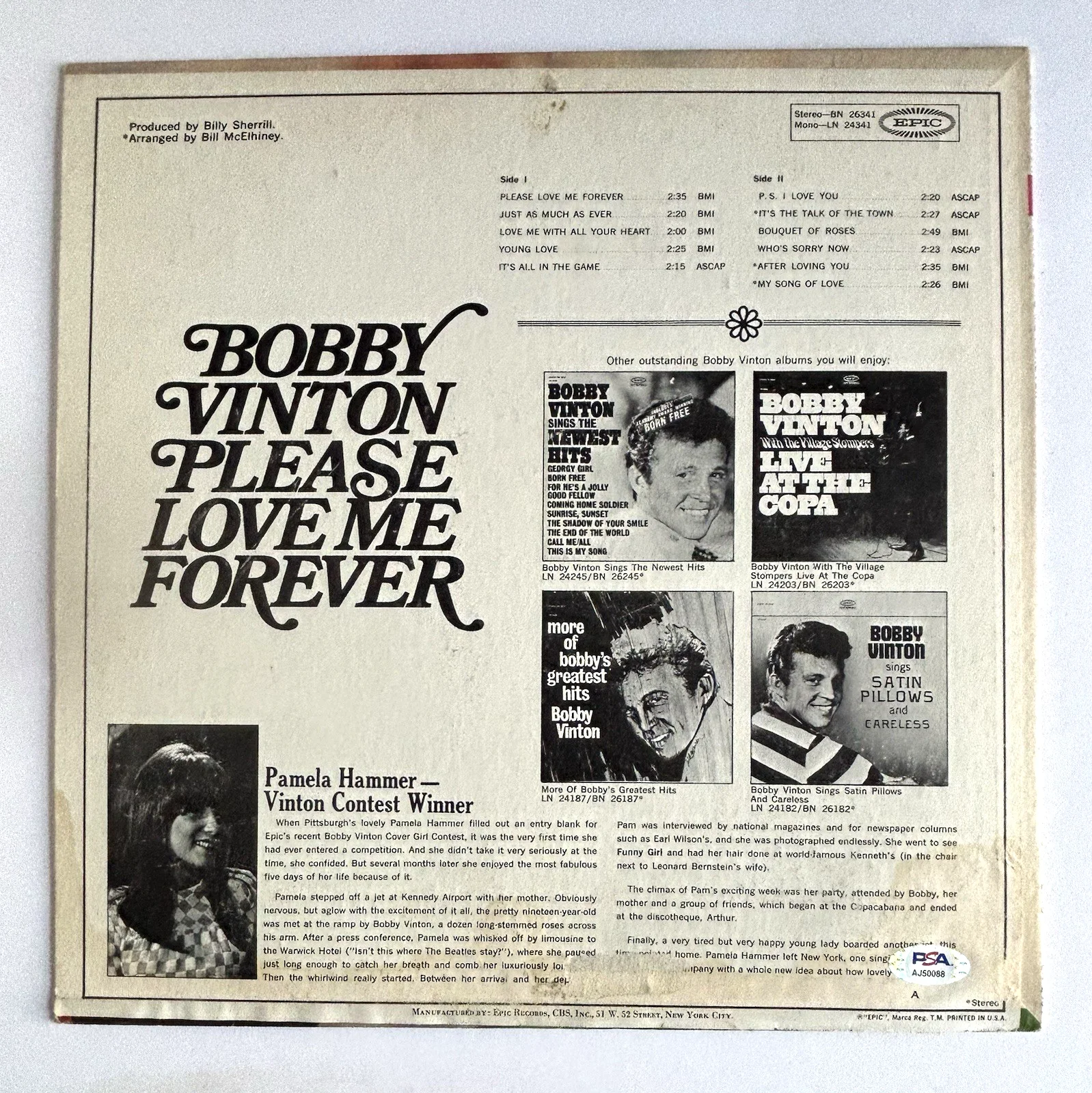 BOBBY VINTON Signed PLEASE LOVE ME FOREVER Vinyl LP RECORD Album PSA DNA COA, изображение 4