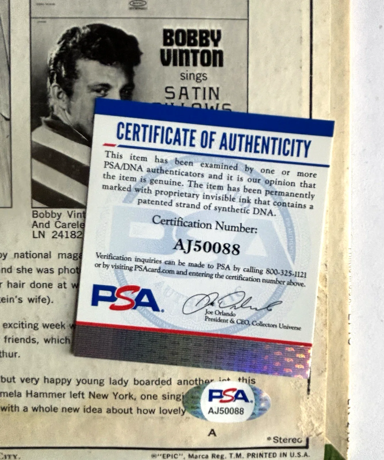 BOBBY VINTON Signed PLEASE LOVE ME FOREVER Vinyl LP RECORD Album PSA DNA COA, изображение 5