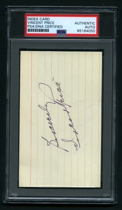 Vincent Price, Actor - signed index card - PSA/DNA, image 2