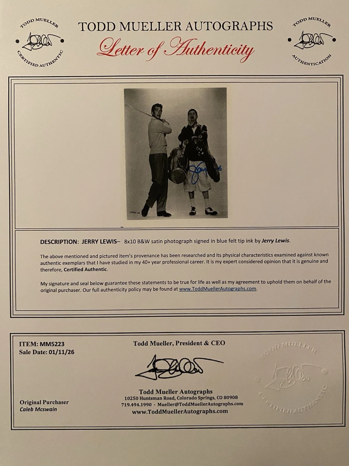 Jerry Lewis — Jerry Lewis Signed Autographed 8x10 Photo with Dean Martin With COA The Caddy, изображение 4